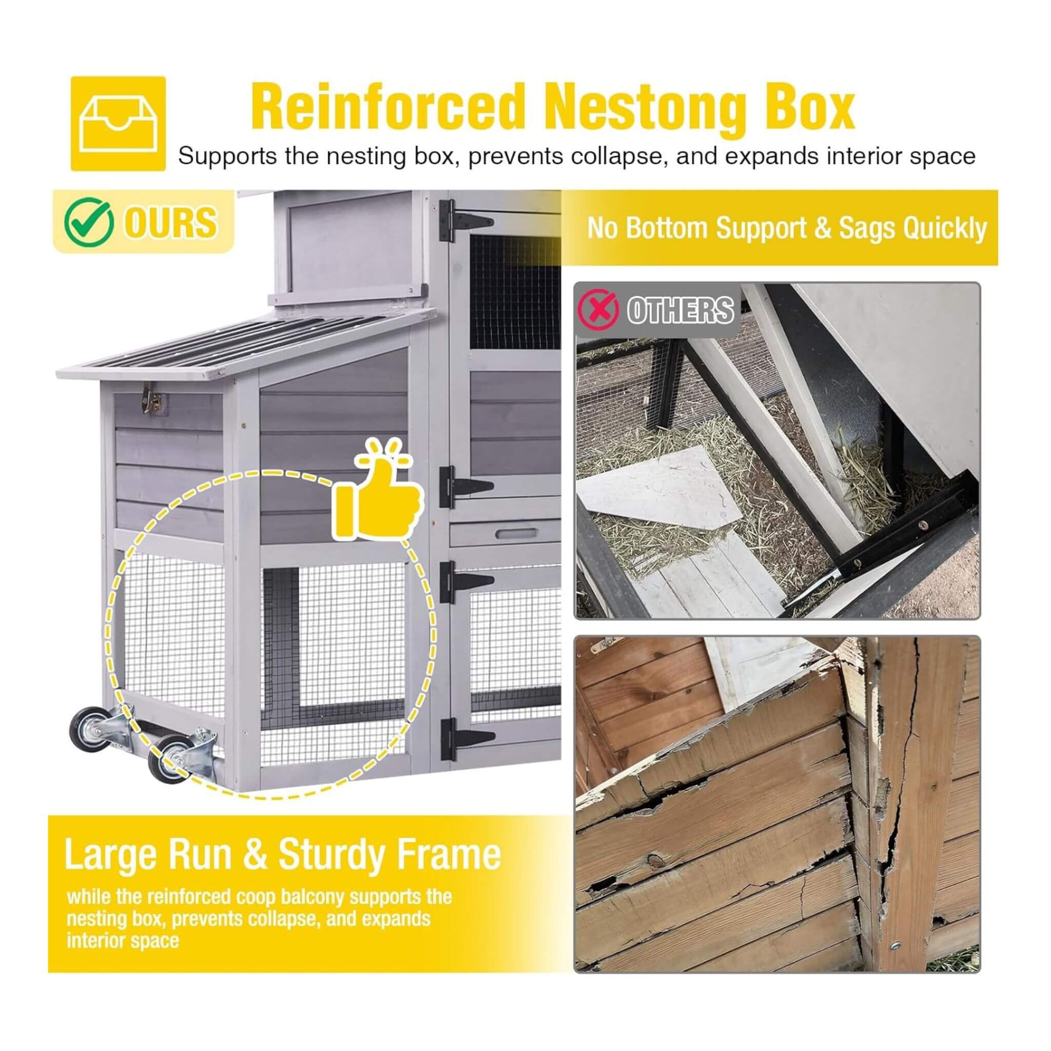 Large 83-Inch Mobile Chicken Coop With Wheels And Nesting Box [4-6 Chickens] (SAK81360) – SAKSBY WHOLESALE, view 6