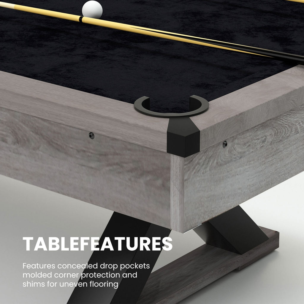 Large 84-Inch Rustic Gray Pool Table With Cues, Balls And X-Legs (SAK54361) – SAKSBY WHOLESALE, view 8