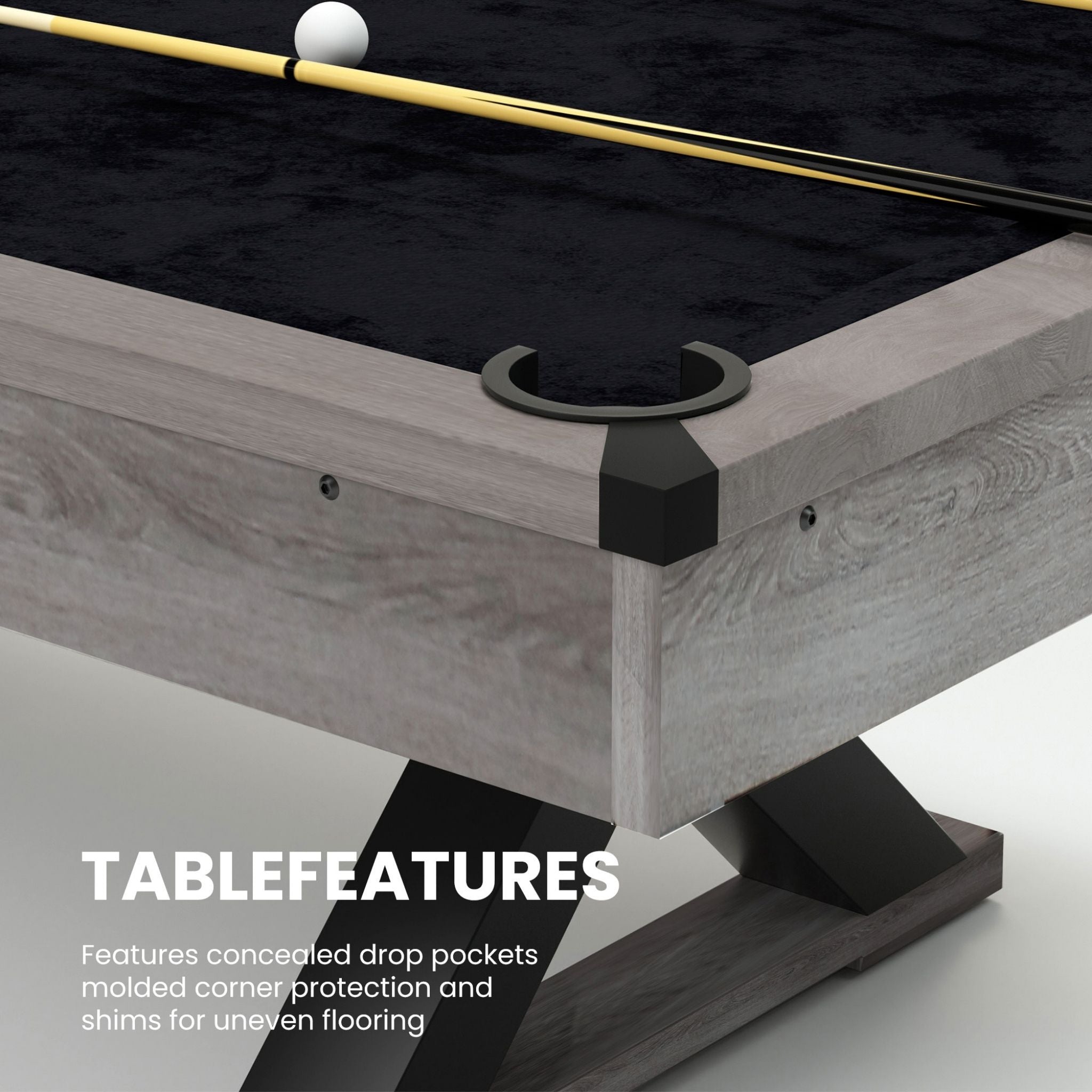 Large 84-Inch Rustic Gray Pool Table With Cues, Balls And X-Legs (SAK54361) – SAKSBY WHOLESALE, view 8