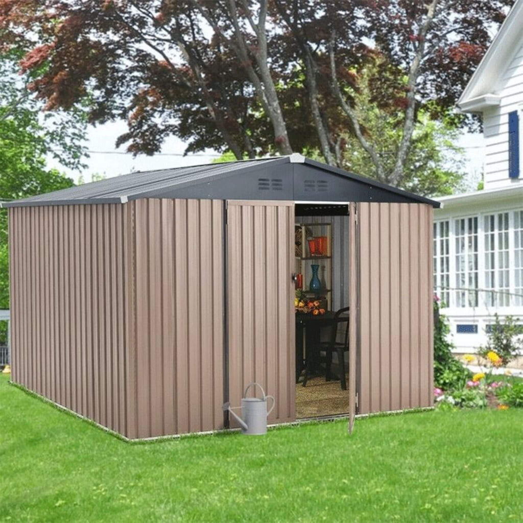 [08X10FT] Alora Large Heavy-Duty Outdoor Metal Garden Tools Storage Utility Shed W/ Lockable Door (SAK72751) – SAKSBY WHOLESA
