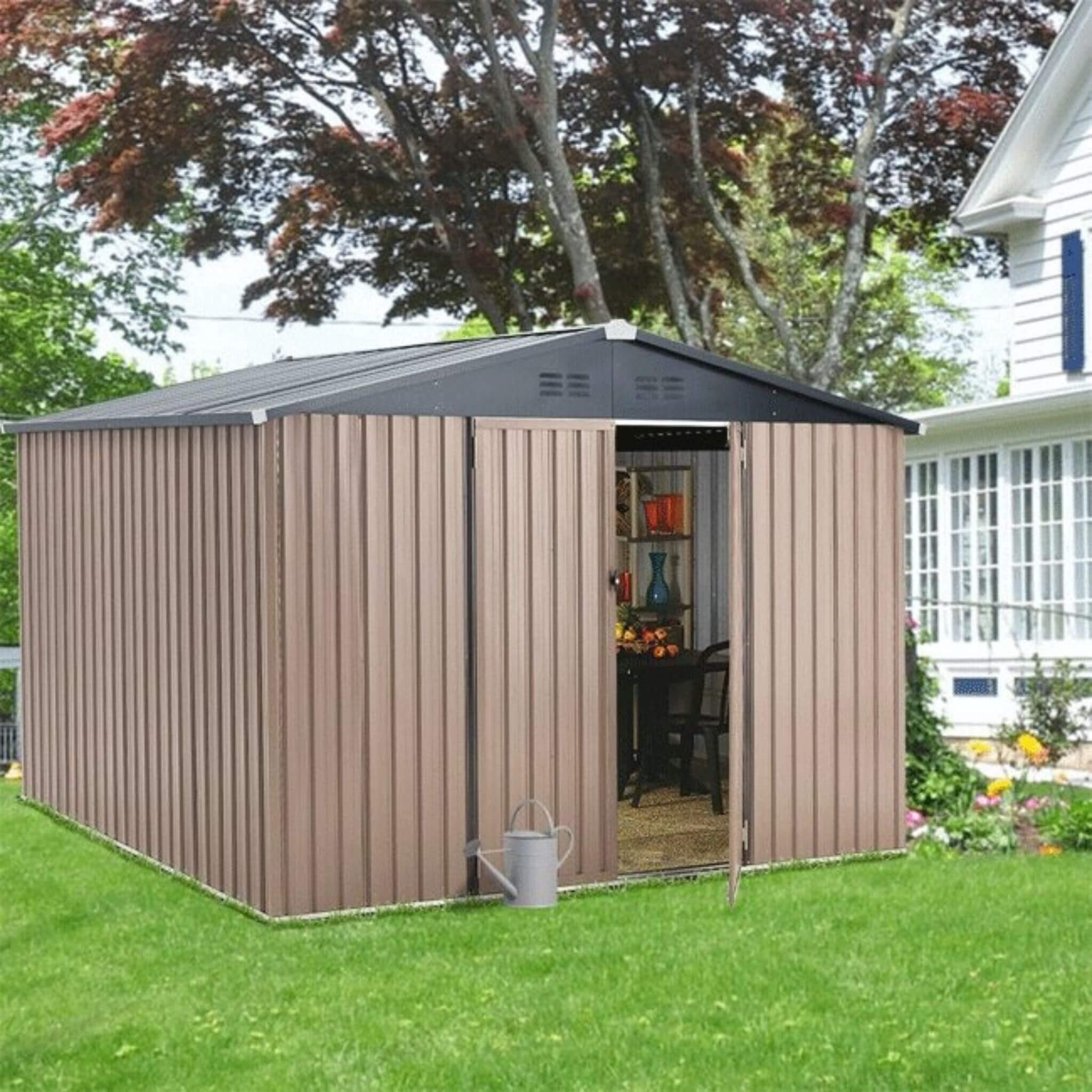 [08X10FT] Alora Large Heavy-Duty Outdoor Metal Garden Tools Storage Utility Shed W/ Lockable Door (SAK72751) – SAKSBY WHOLESA