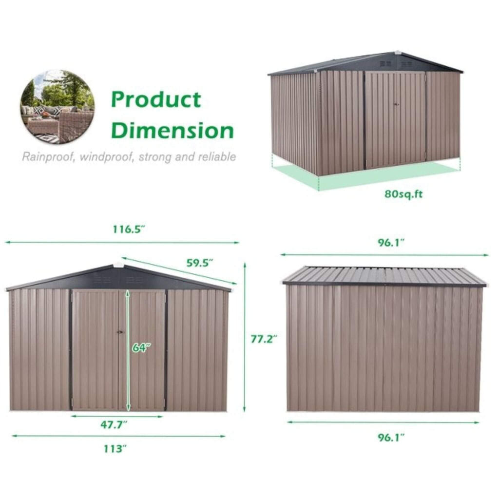 [08X10FT] Alora Large Heavy-Duty Outdoor Metal Garden Tools Storage Utility Shed W/ Lockable Door (SAK72751) – SAKSBY WHOLESA