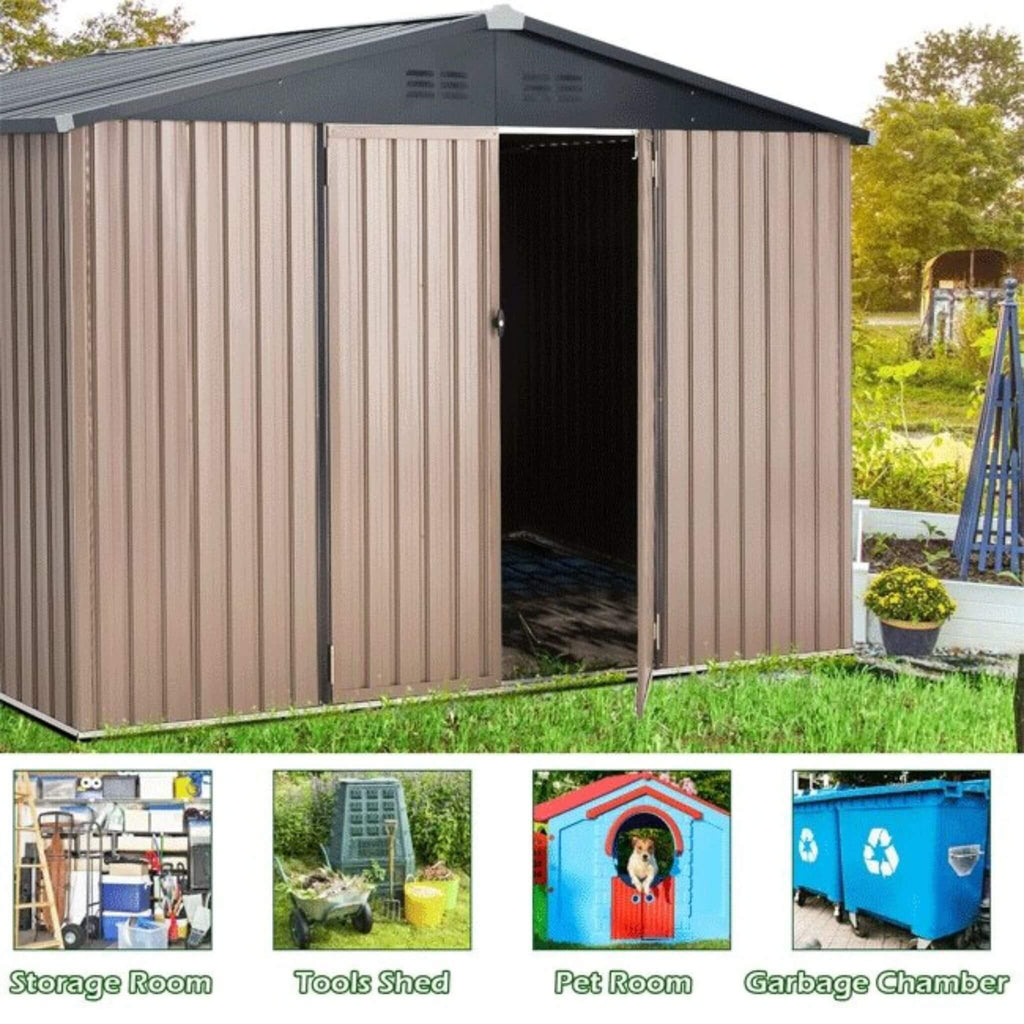[08X10FT] Alora Large Heavy-Duty Outdoor Metal Garden Tools Storage Utility Shed W/ Lockable Door (SAK72751) – SAKSBY WHOLESA