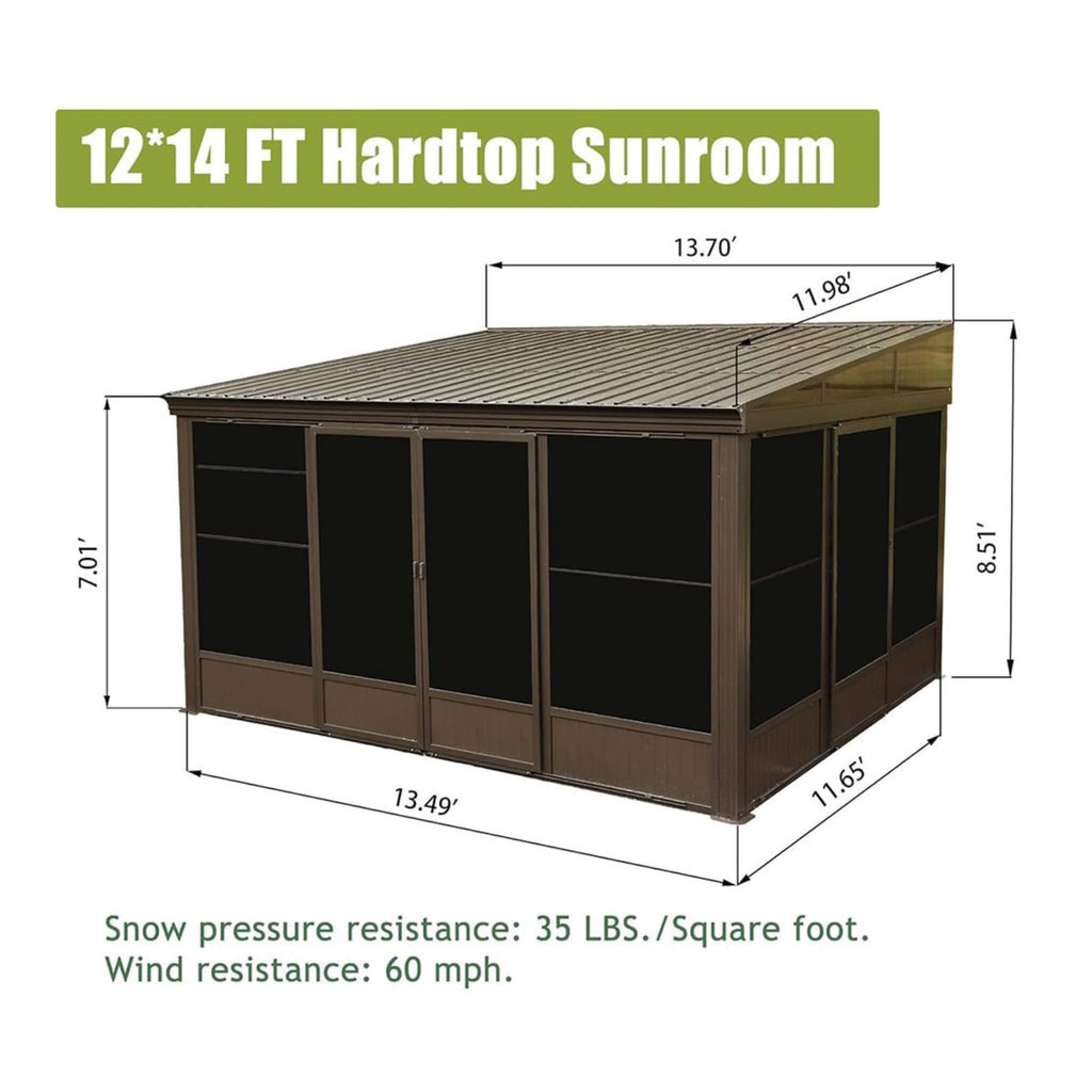 [12X14FT] Alora Haven Large Outdoor All-Season Wall-Mounted Sunroom With Galvanized Steel Roof & Moveable PVC Screen (SAK4647