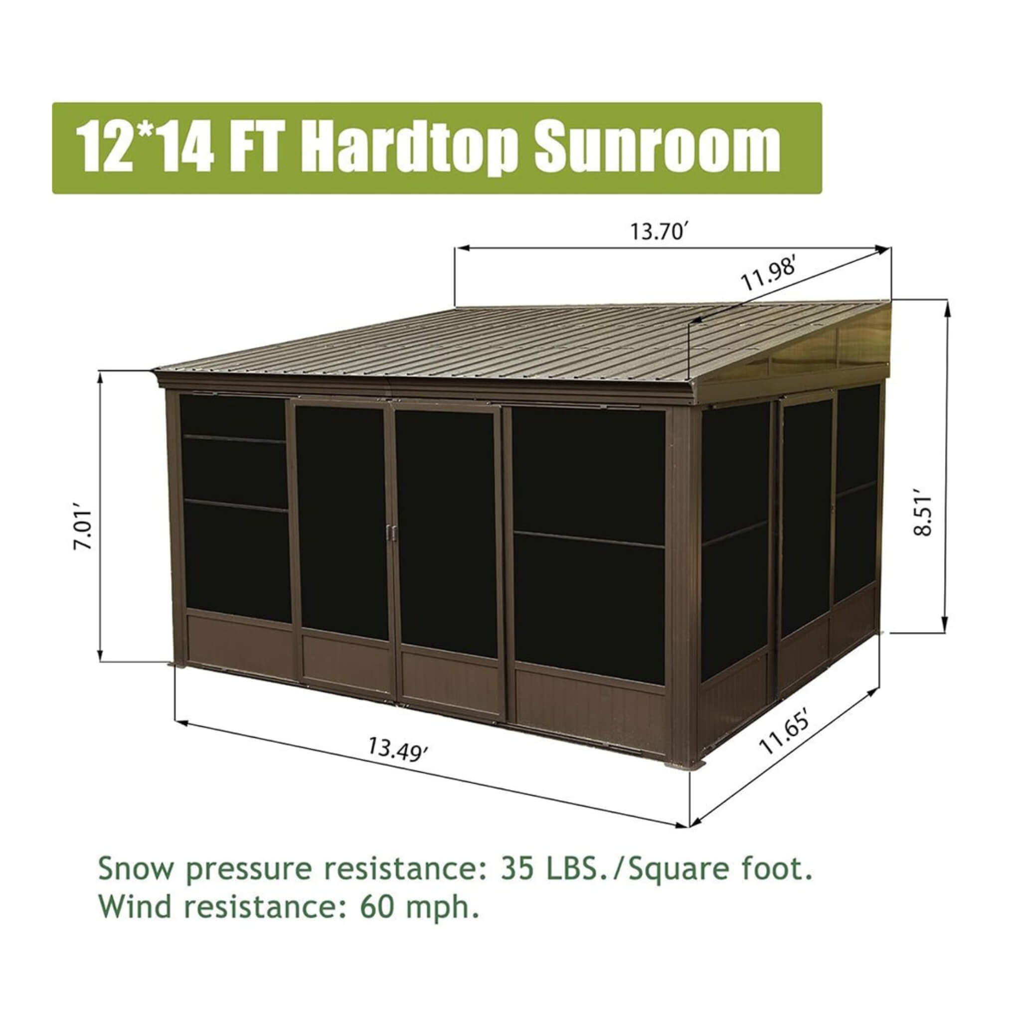 [12X14FT] Alora Haven Large Outdoor All-Season Wall-Mounted Sunroom With Galvanized Steel Roof & Moveable PVC Screen (SAK4647