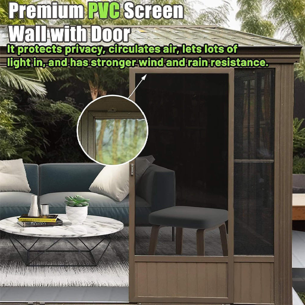 [12X14FT] Alora Haven Large Outdoor All-Season Wall-Mounted Sunroom With Galvanized Steel Roof & Moveable PVC Screen (SAK4647