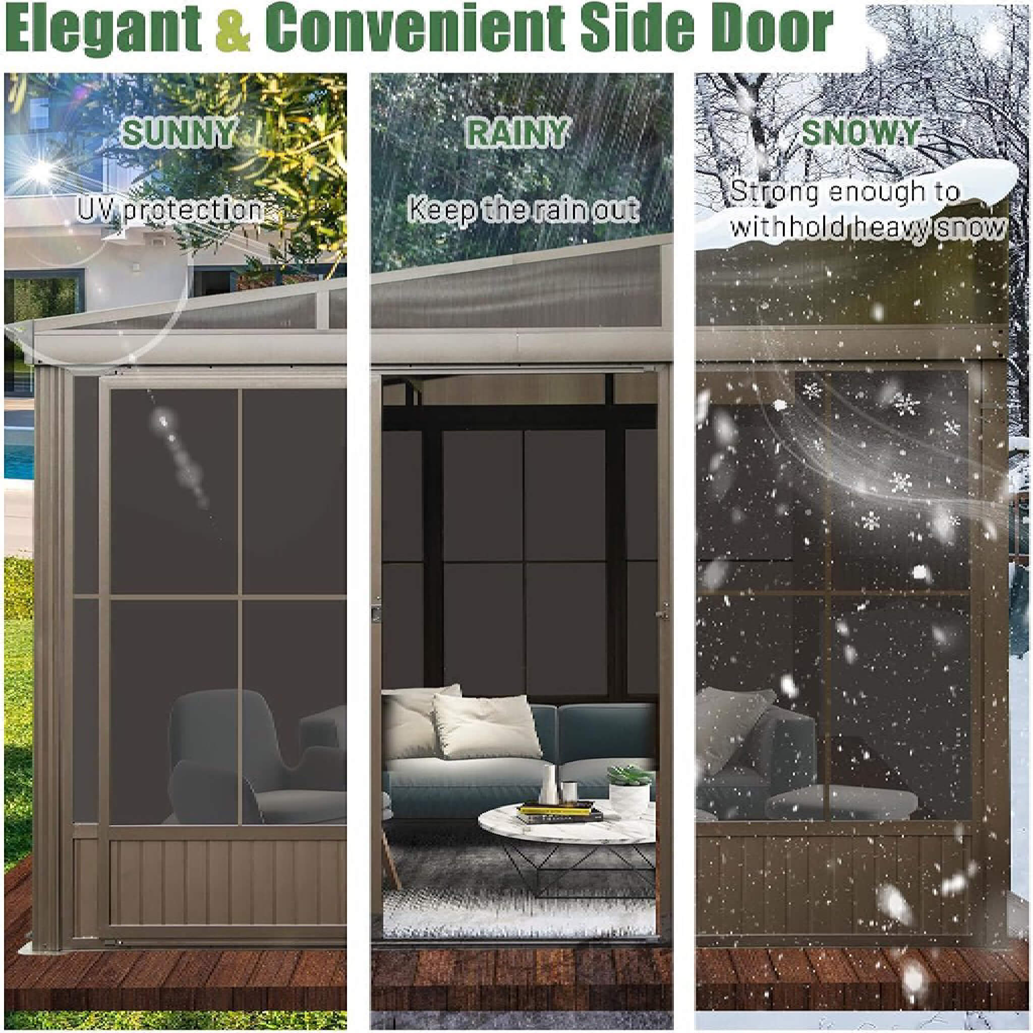 [12X14FT] Alora Haven Large Outdoor All-Season Wall-Mounted Sunroom With Galvanized Steel Roof & Moveable PVC Screen (SAK4647