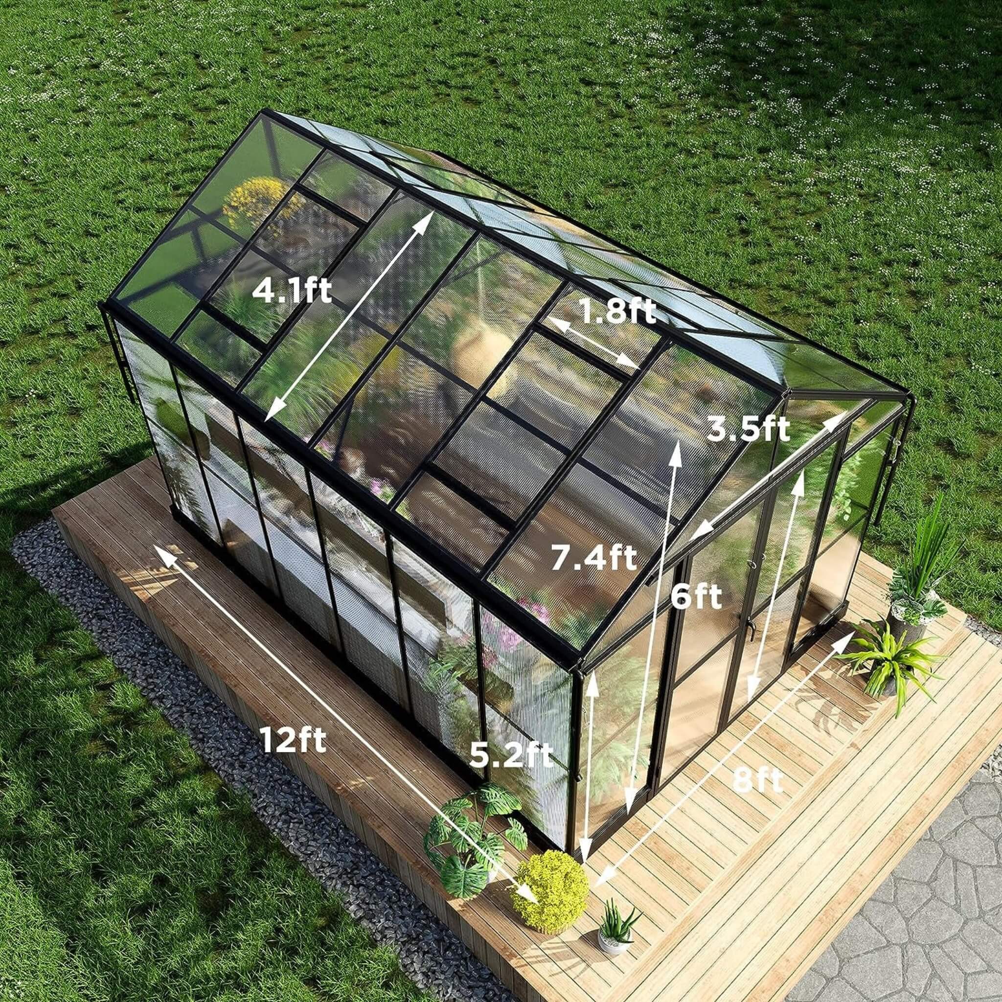[08X12FT] Large Premium Outdoor Aluminum Polycarbonate Greenhouse With Double Swing Doors (SAK92641) – SAKSBY WHOLESALE, view