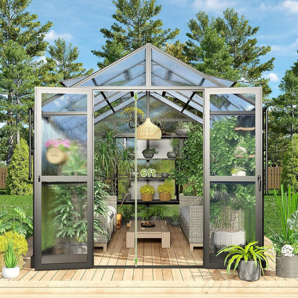 [08X12FT] Large Premium Outdoor Aluminum Polycarbonate Greenhouse With Double Swing Doors (SAK92641) – SAKSBY WHOLESALE, view