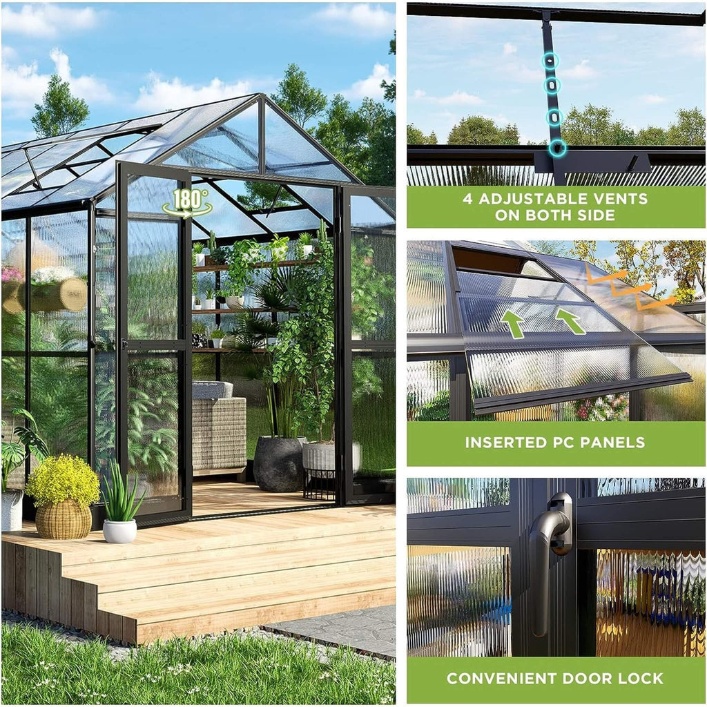[08X12FT] Large Premium Outdoor Aluminum Polycarbonate Greenhouse With Double Swing Doors (SAK92641) – SAKSBY WHOLESALE, view