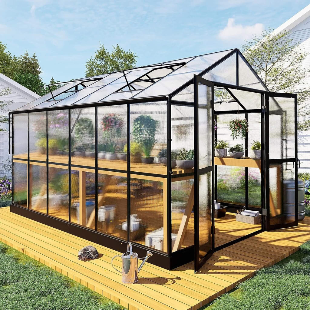 [08X12FT] Large Premium Outdoor Aluminum Polycarbonate Greenhouse With Double Swing Doors (SAK92641) – SAKSBY WHOLESALE