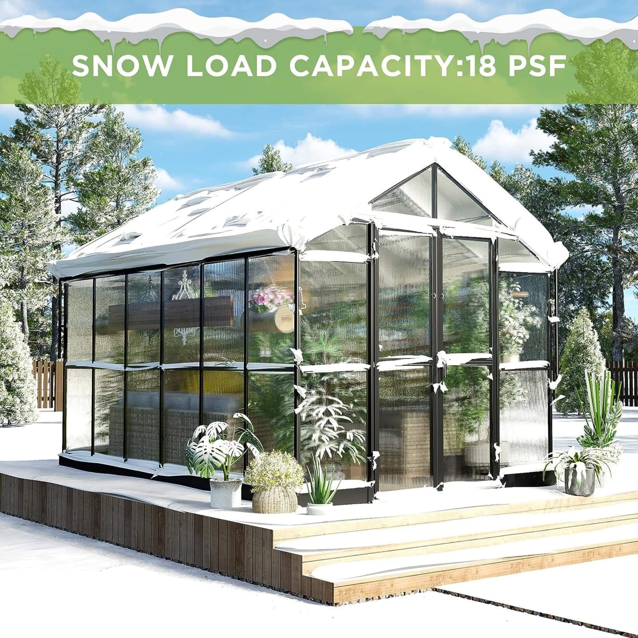 [08X12FT] Large Premium Outdoor Aluminum Polycarbonate Greenhouse With Double Swing Doors (SAK92641) – SAKSBY WHOLESALE, view