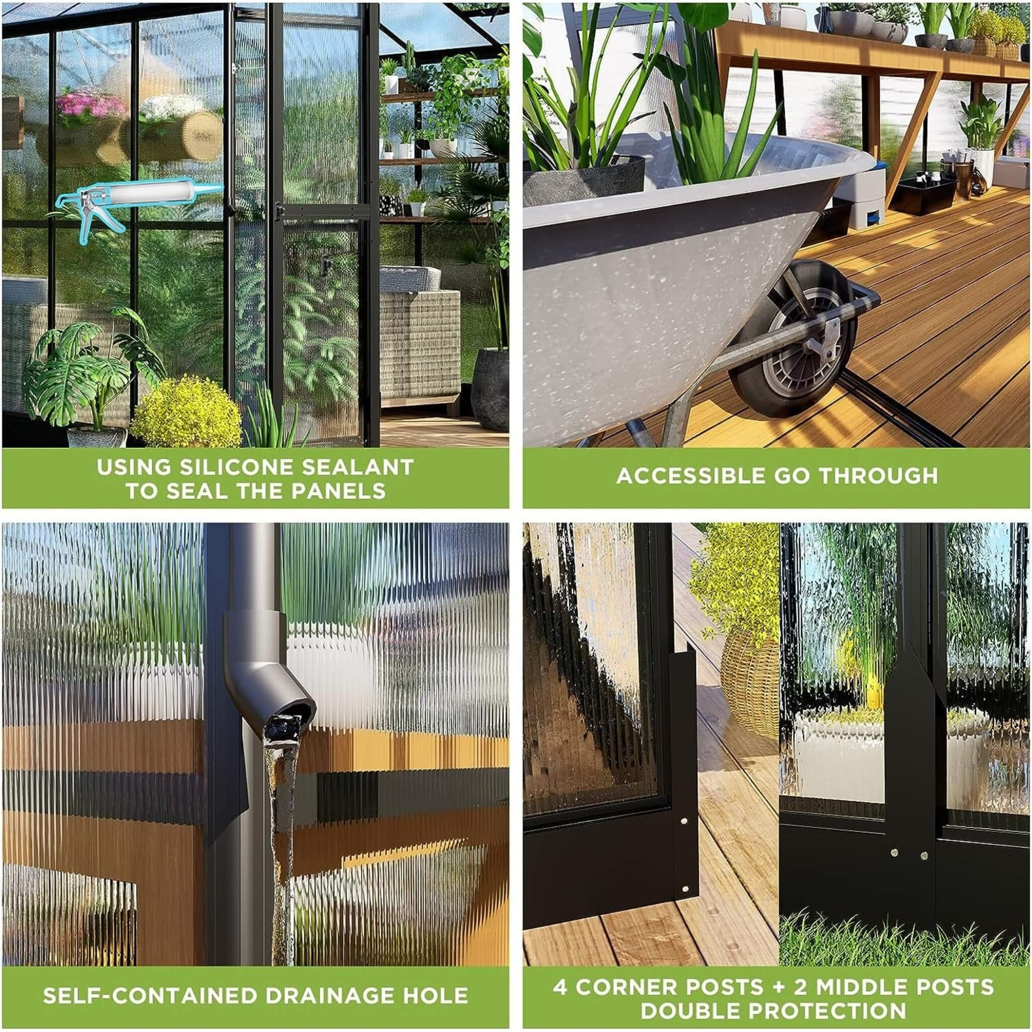 [08X12FT] Large Premium Outdoor Aluminum Polycarbonate Greenhouse With Double Swing Doors (SAK92641) – SAKSBY WHOLESALE, view