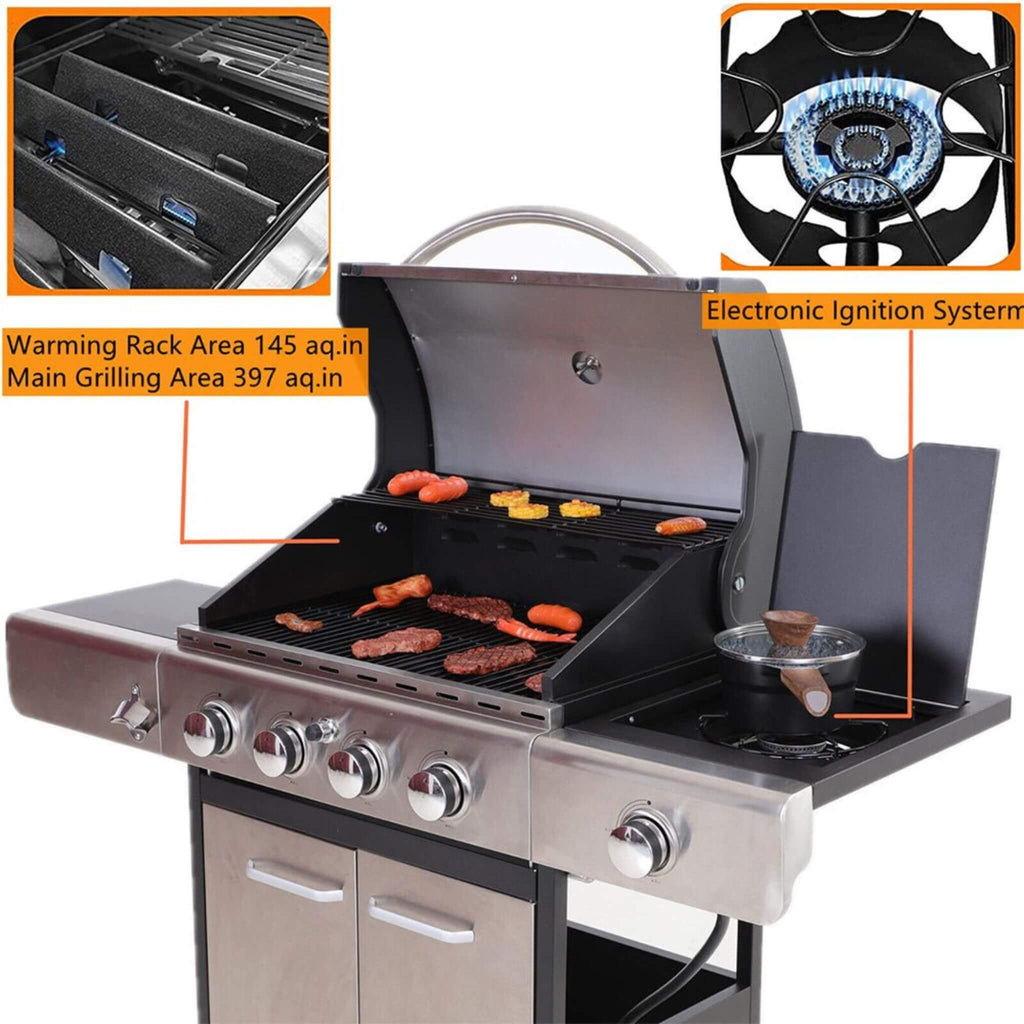 Large Outdoor 42K BTU BBQ Stainless Steel Propane Gas Grill With 4 Burners (SAK61283) – SAKSBY WHOLESALE, view 6