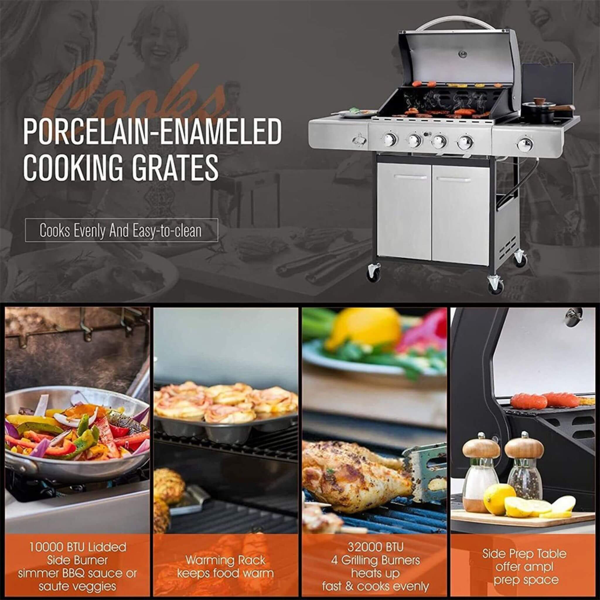 Large Outdoor 42K BTU BBQ Stainless Steel Propane Gas Grill With 4 Burners (SAK61283) – SAKSBY WHOLESALE, view 4