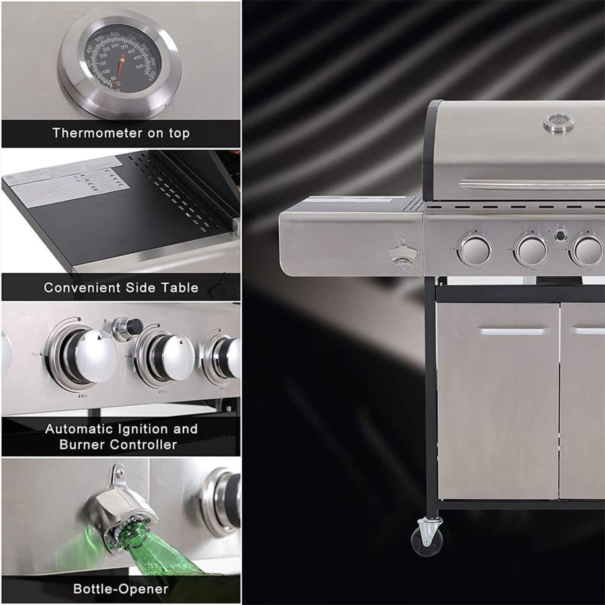 Large Outdoor 42K BTU BBQ Stainless Steel Propane Gas Grill With 4 Burners (SAK61283) – SAKSBY WHOLESALE, view 8