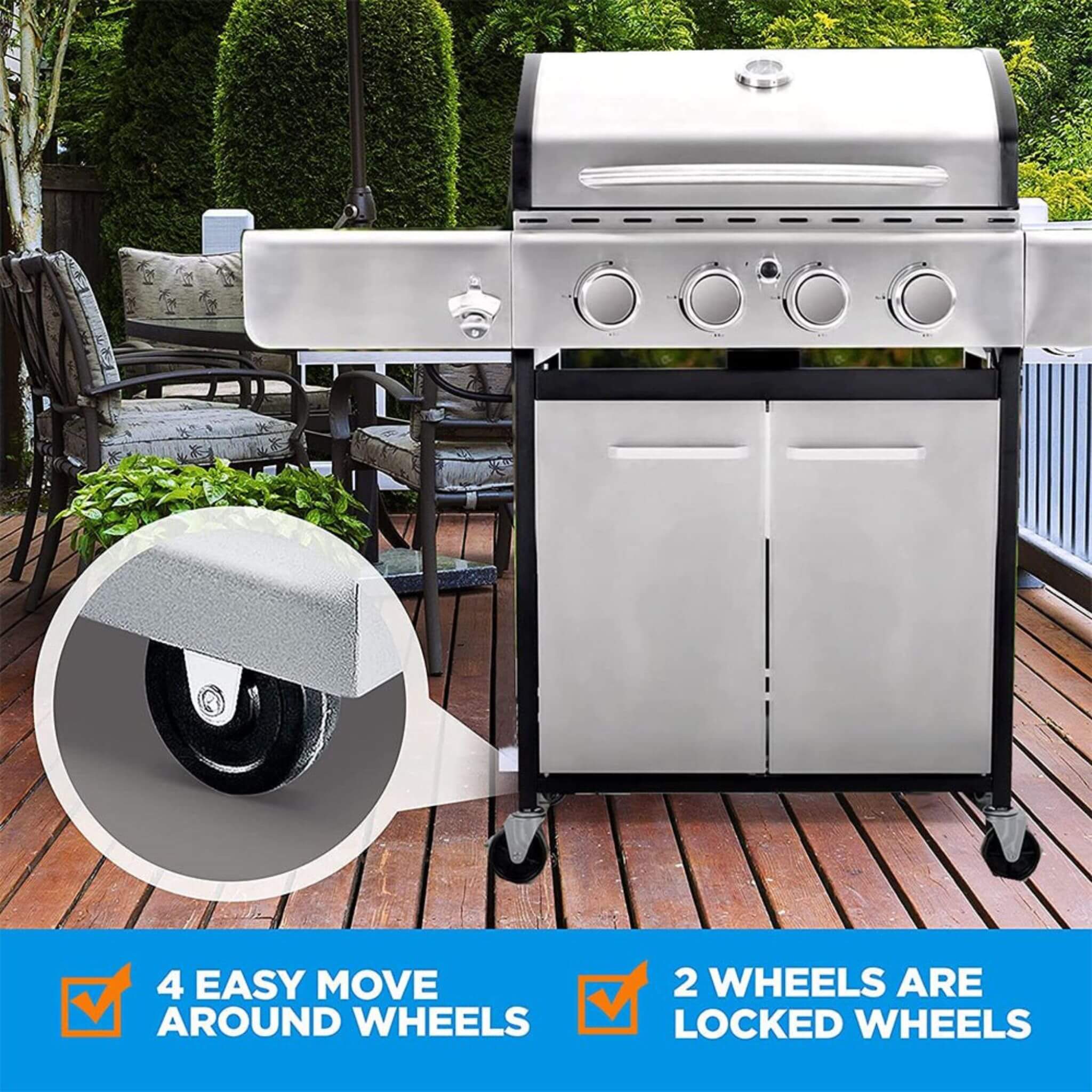 Large Outdoor 42K BTU BBQ Stainless Steel Propane Gas Grill With 4 Burners (SAK61283) – SAKSBY WHOLESALE, view 5