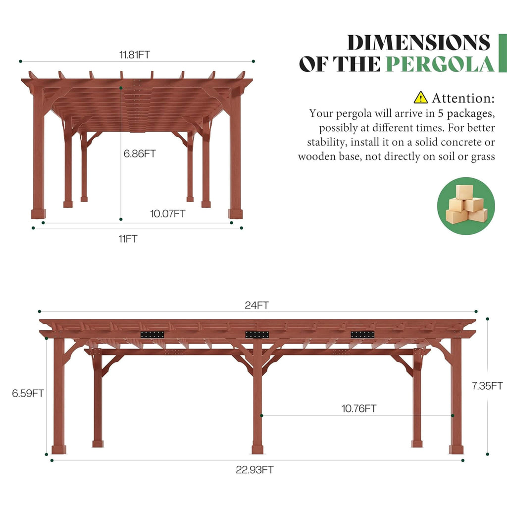 Alora Large Outdoor Cedar Wood Pergola Kit With Slatted Roof (SAK31064) – SAKSBY WHOLESALE, view 10