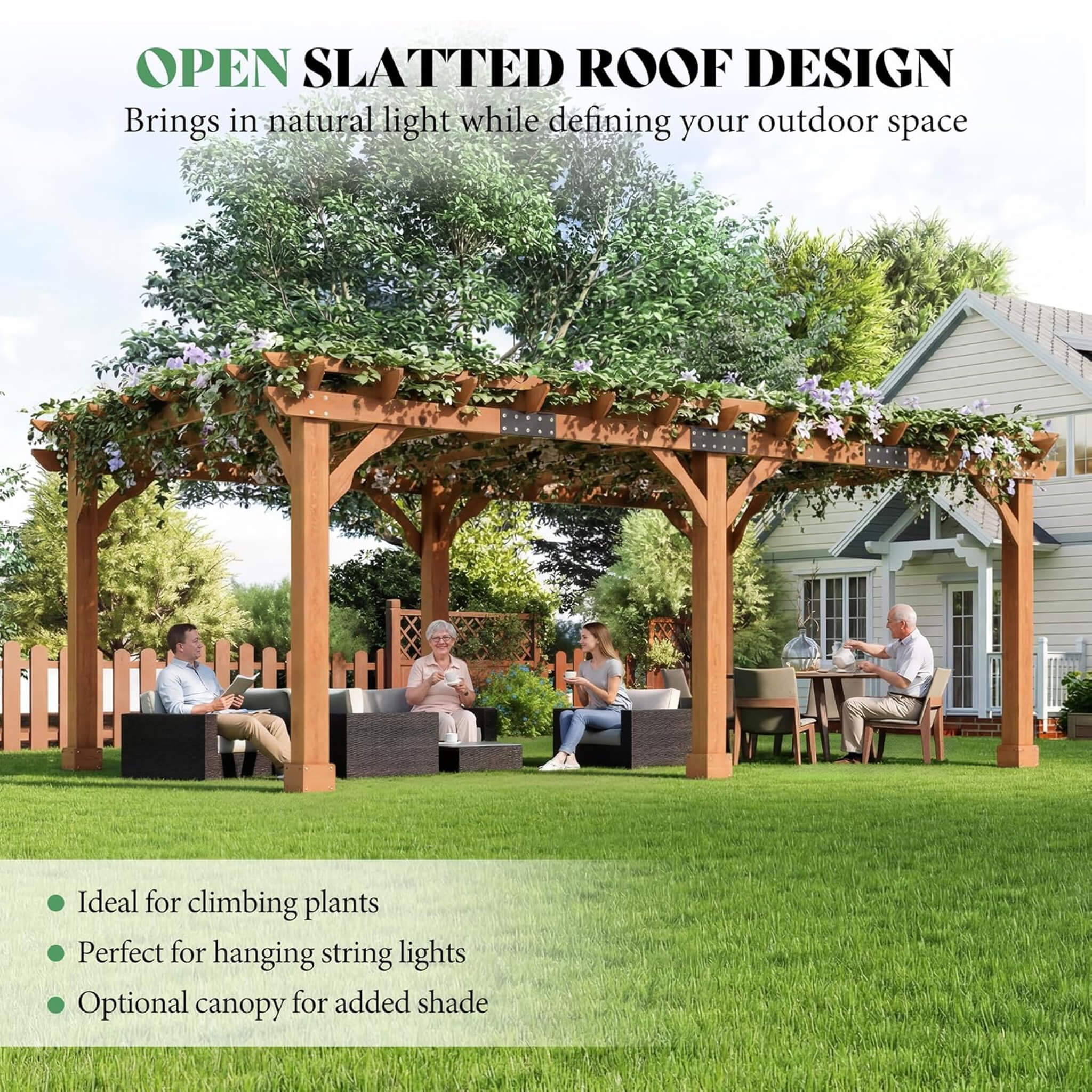 Alora Large Outdoor Cedar Wood Pergola Kit With Slatted Roof (SAK31064) – SAKSBY WHOLESALE, view 4