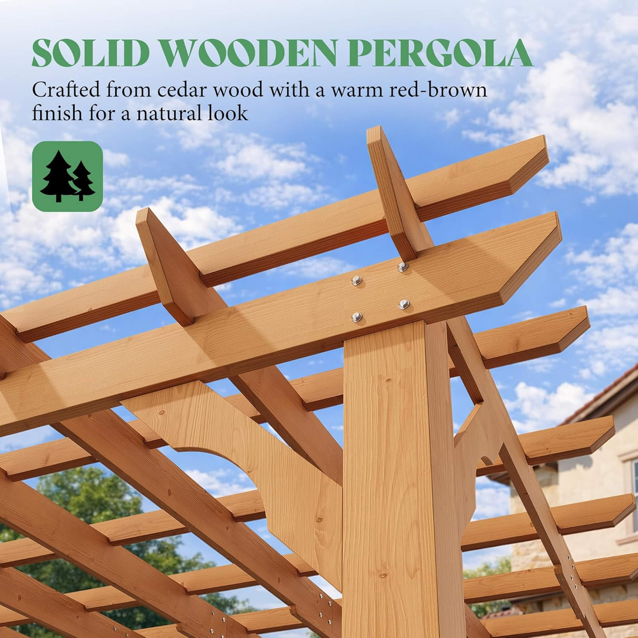 Alora Large Outdoor Cedar Wood Pergola Kit With Slatted Roof (SAK31064) – SAKSBY WHOLESALE, view 3