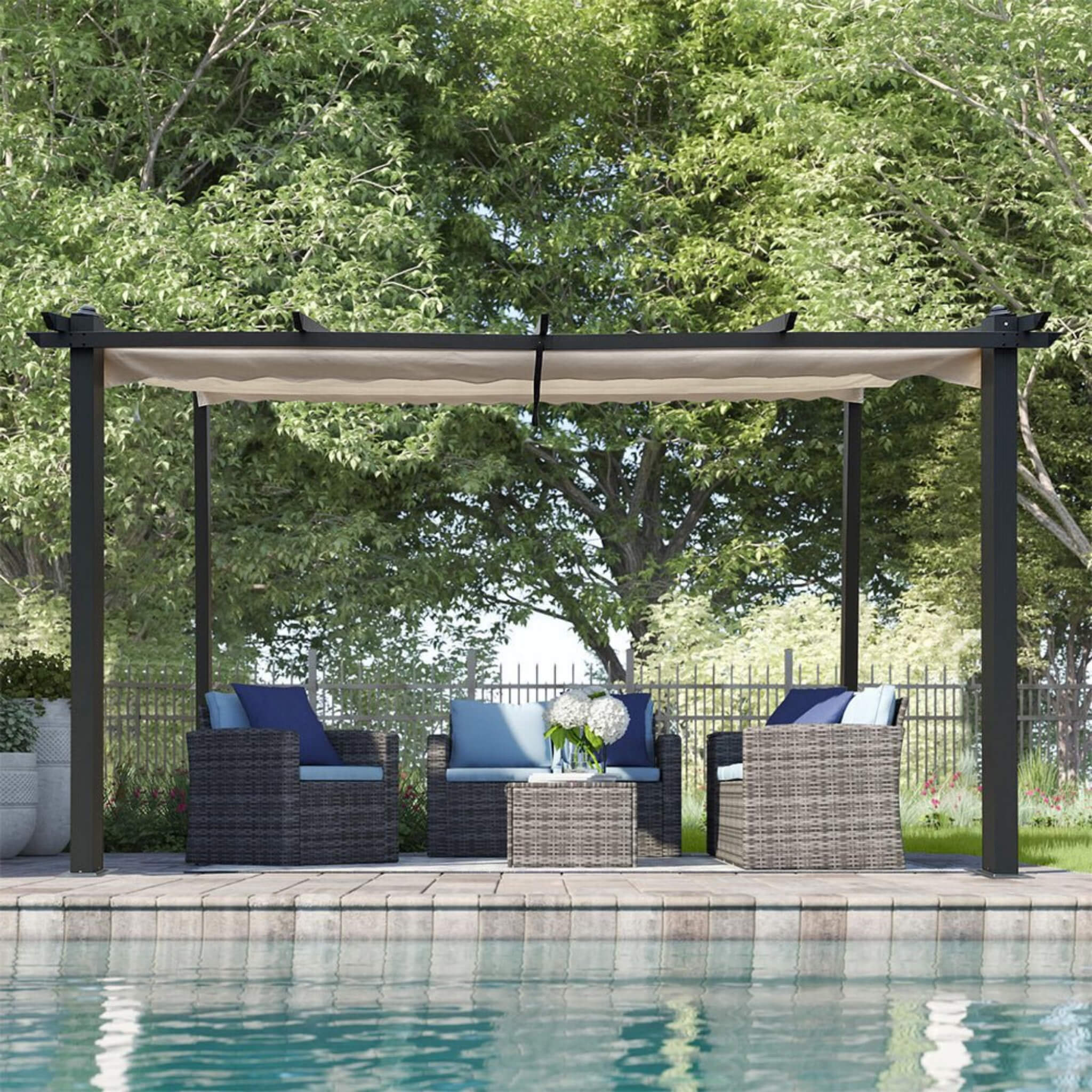 [10X13FT] Alora Large Outdoor Patio Pergola With Canopy & Retractable Sun Shades, Beige (SAK51842) – SAKSBY WHOLESALE