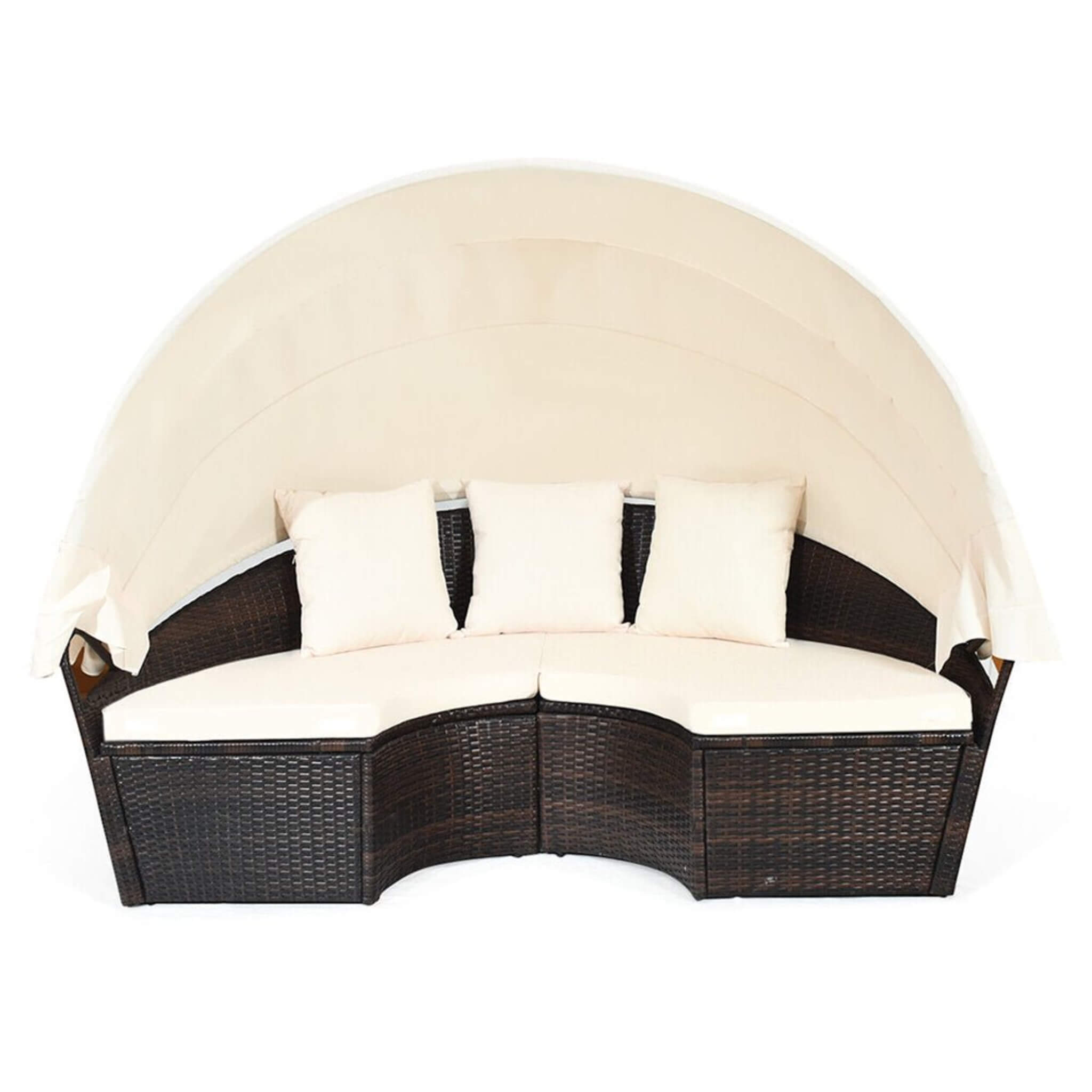 Alora Large 76-Inch Outdoor Patio Rattan Daybed Sofa W/ Adjustable Table Top, Canopy & 3 Pillows (SAK91254) – SAKSBY WHOLESAL