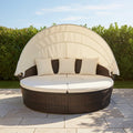 Alora Large 76-Inch Outdoor Patio Rattan Daybed Sofa W/ Adjustable Table Top, Canopy & 3 Pillows (SAK91254) – SAKSBY WHOLESAL