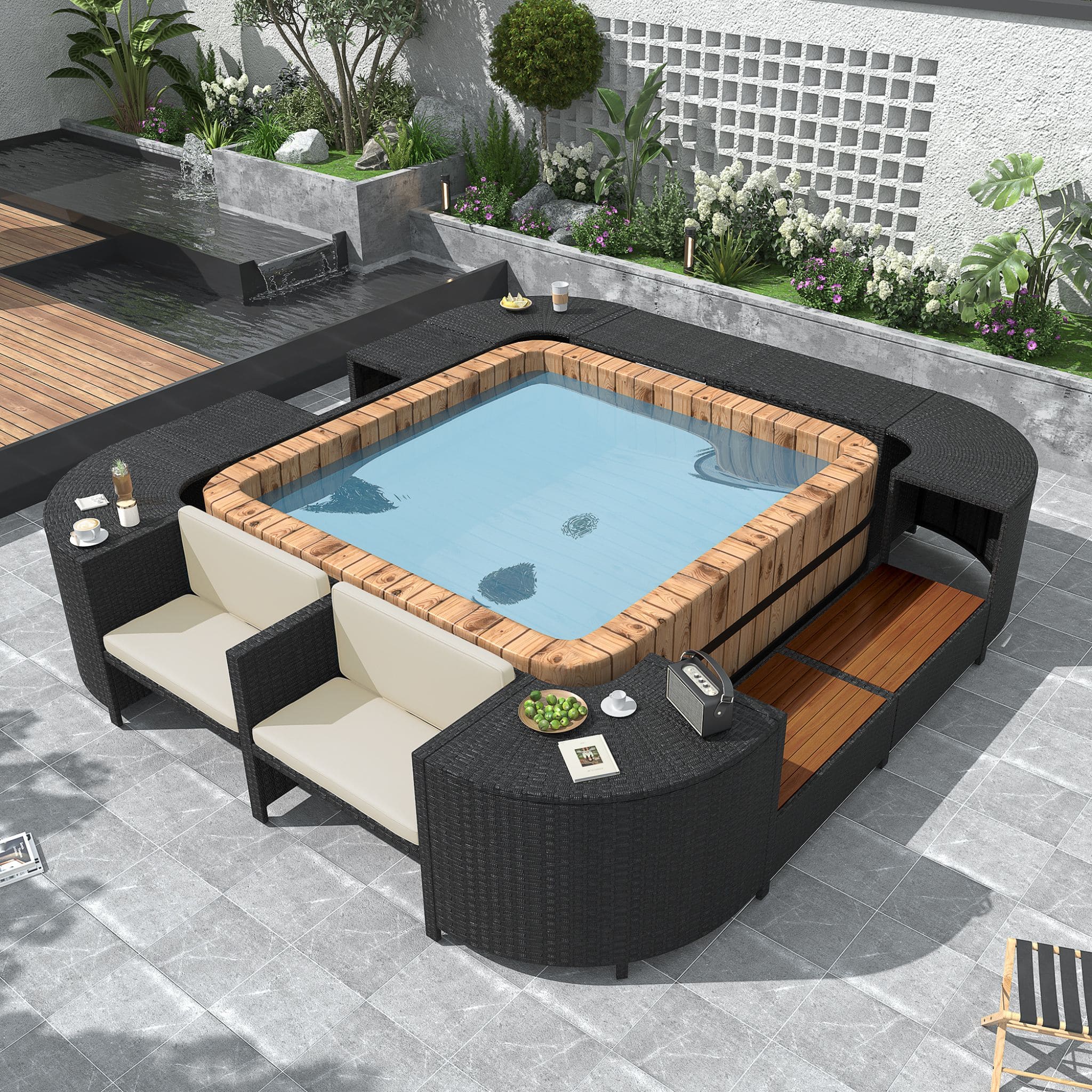 Alora Large Outdoor Quadrilateral Spa Surround Rattan Sectional Sofa Set With Storage Compartments (SAK80217) – SAKSBY WHOLES