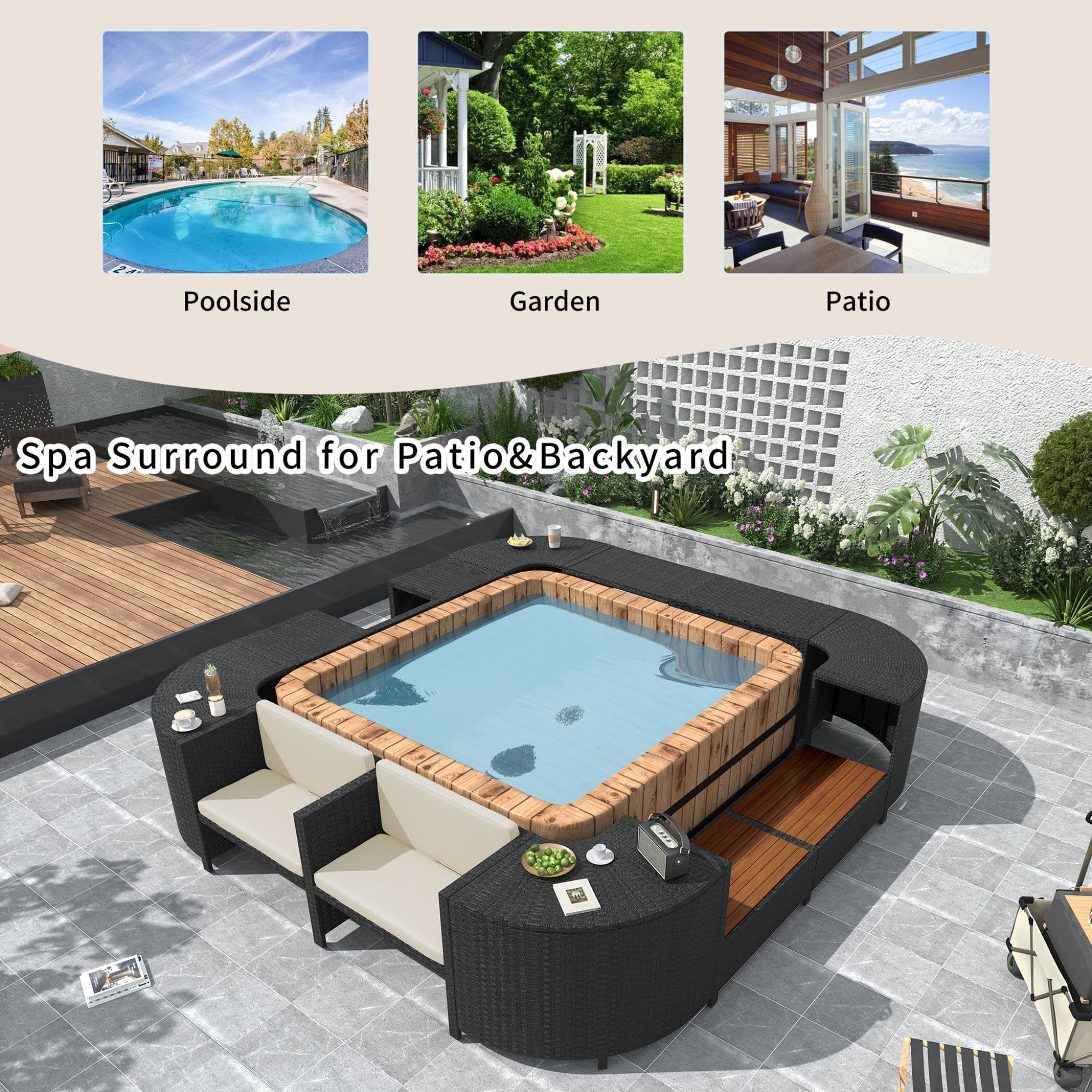 Alora Large Outdoor Quadrilateral Spa Surround Rattan Sectional Sofa Set With Storage Compartments (SAK80217) – SAKSBY WHOLES