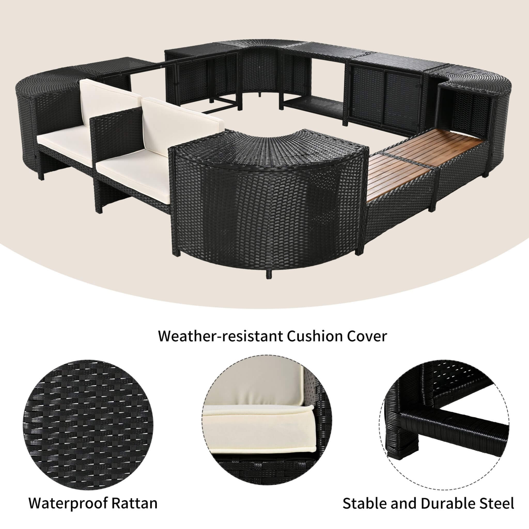 Alora Large Outdoor Quadrilateral Spa Surround Rattan Sectional Sofa Set With Storage Compartments (SAK80217) – SAKSBY WHOLES