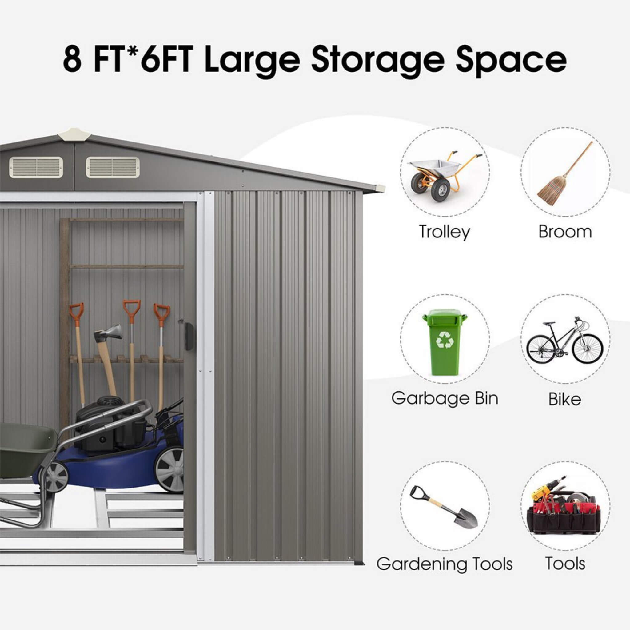 [08X06FT] Alora Premium Outdoor Steel Tool Storage Garden Backyard Shed (SAK74185) – SAKSBY WHOLESALE, view 9