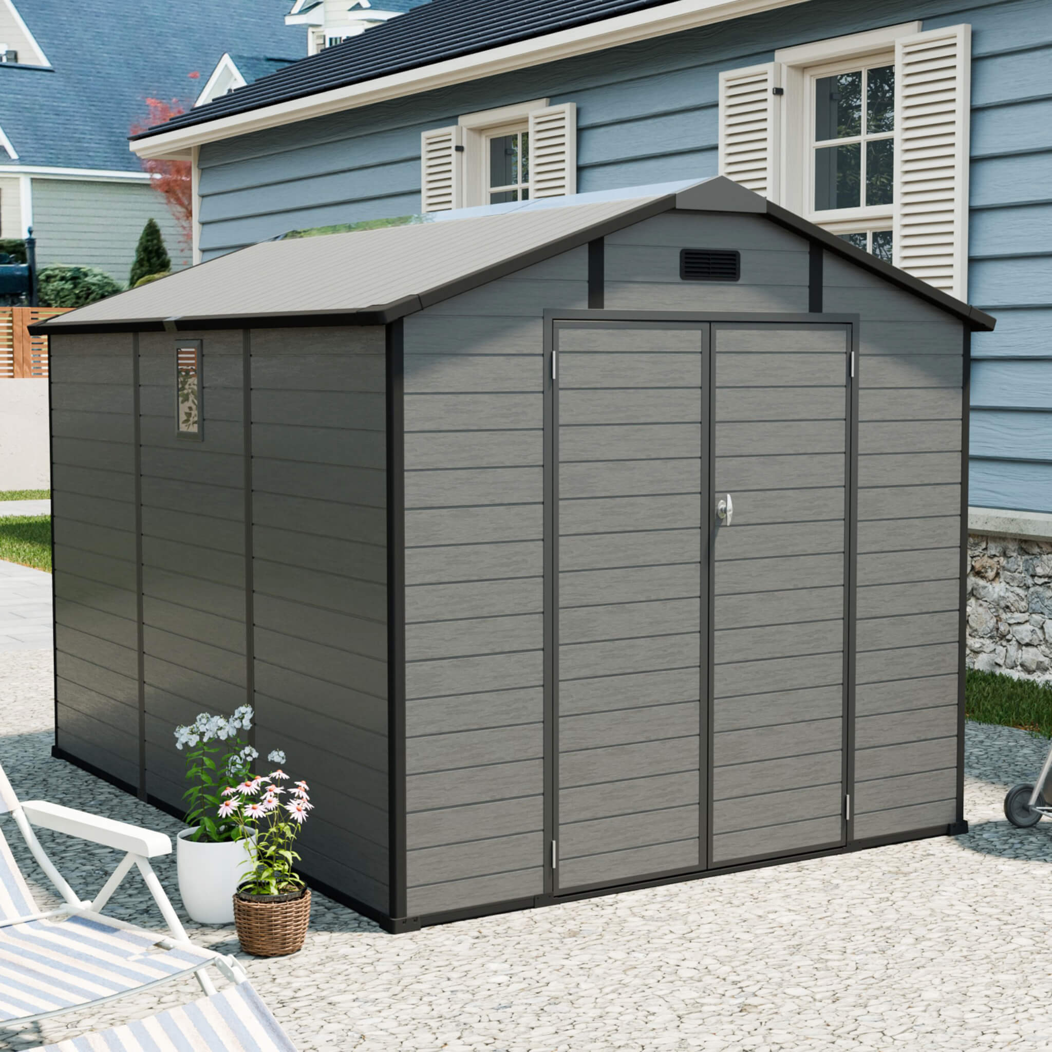 Alora Large Plastic Lockable Resin Outdoor Storage Shed With Window And Floor (SAK25870) – SAKSBY WHOLESALE, view 3