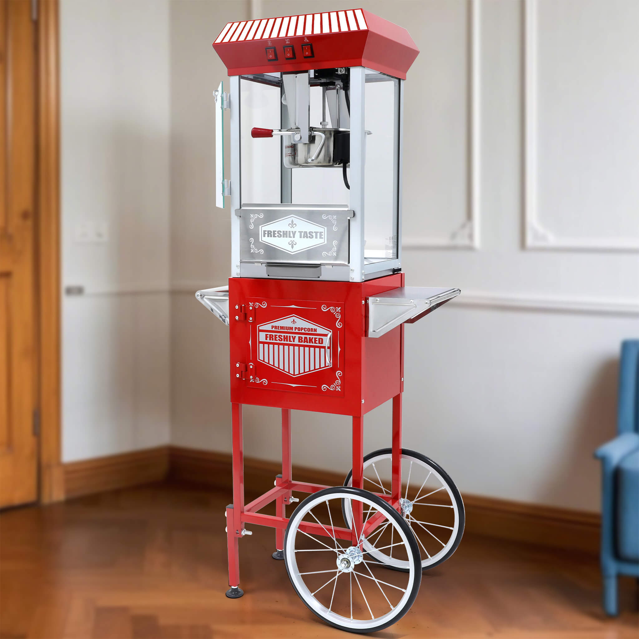 Large Premium 12-Ounce Vintage-Style Theater Popcorn Machine Maker With Cart, Red (SAK87184) – SAKSBY WHOLESALE, view 5