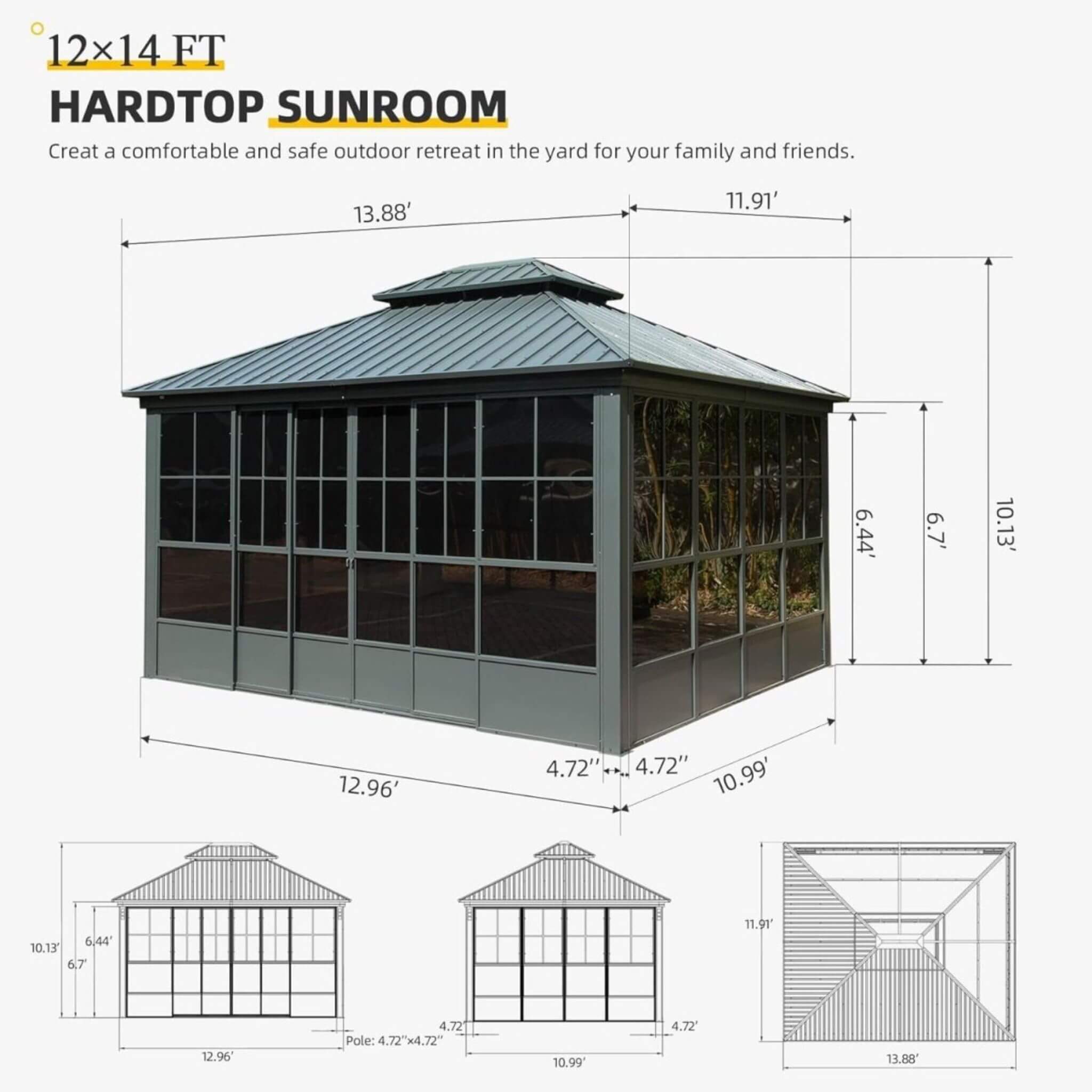 [12X14FT] Alora Veranda Large Heavy-Duty All-Season Steel Top Aluminum Double Roof Backyard Sunroom (SAK97284) – SAKSBY WHOLE