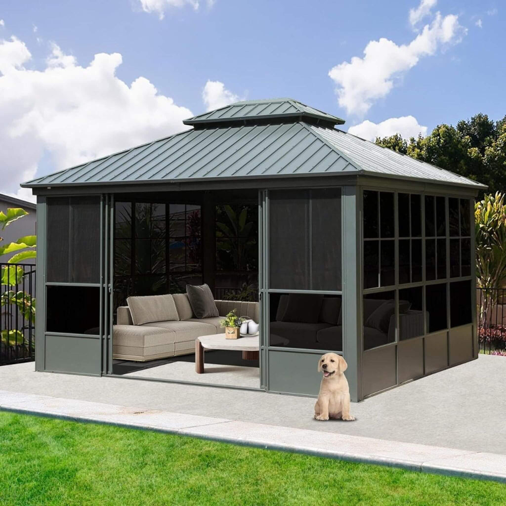 [12X14FT] Alora Veranda Large Heavy-Duty All-Season Steel Top Aluminum Double Roof Backyard Sunroom (SAK97284) – SAKSBY WHOLE