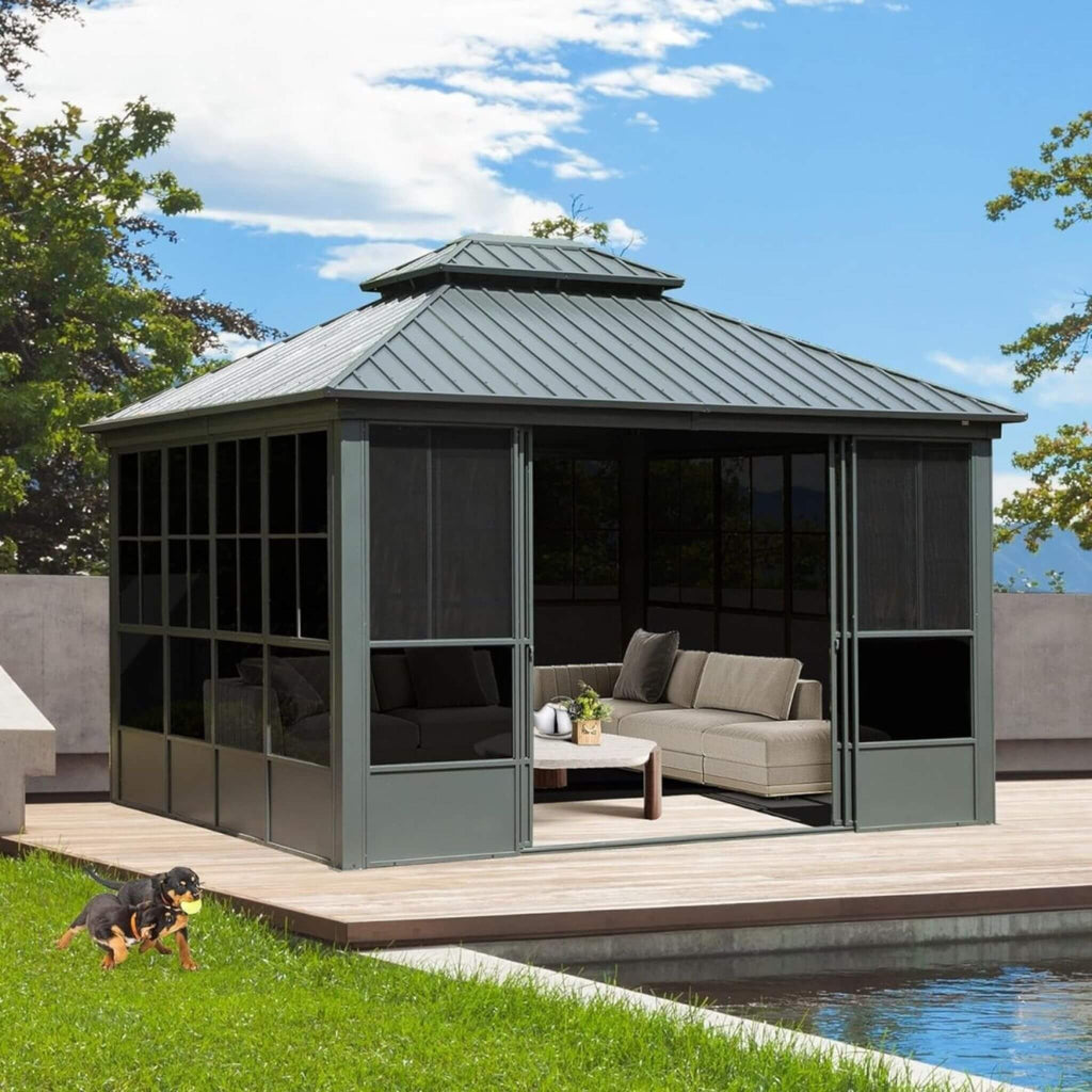 [12X14FT] Alora Veranda Large Heavy-Duty All-Season Steel Top Aluminum Double Roof Backyard Sunroom (SAK97284) – SAKSBY WHOLE