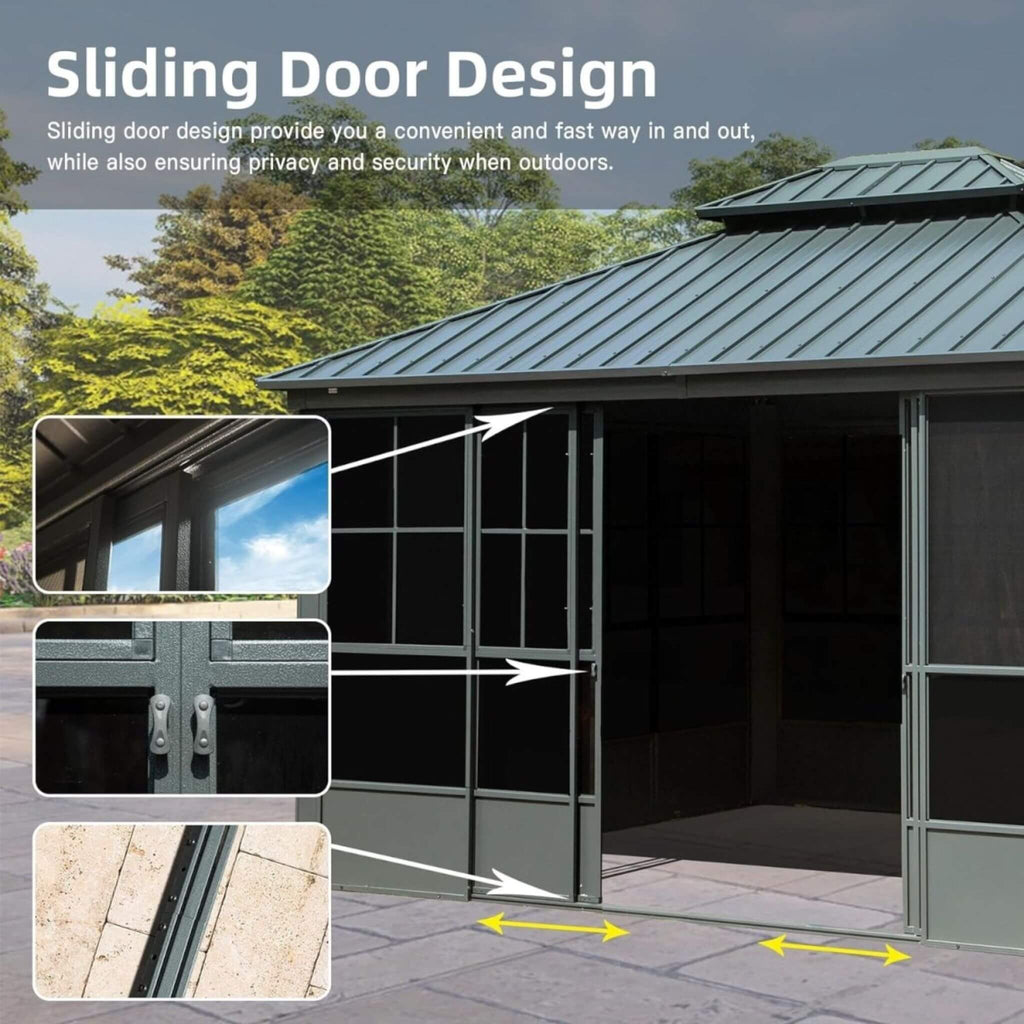[12X14FT] Alora Veranda Large Heavy-Duty All-Season Steel Top Aluminum Double Roof Backyard Sunroom (SAK97284) – SAKSBY WHOLE