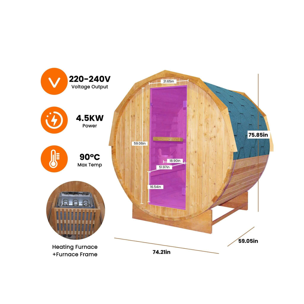 Thermora Ignite Large Premium American White Oak Outdoor Wooden Barrel Sauna With 4.5KW Sauna Heater (SAK45968) – SAKSBY WHOL