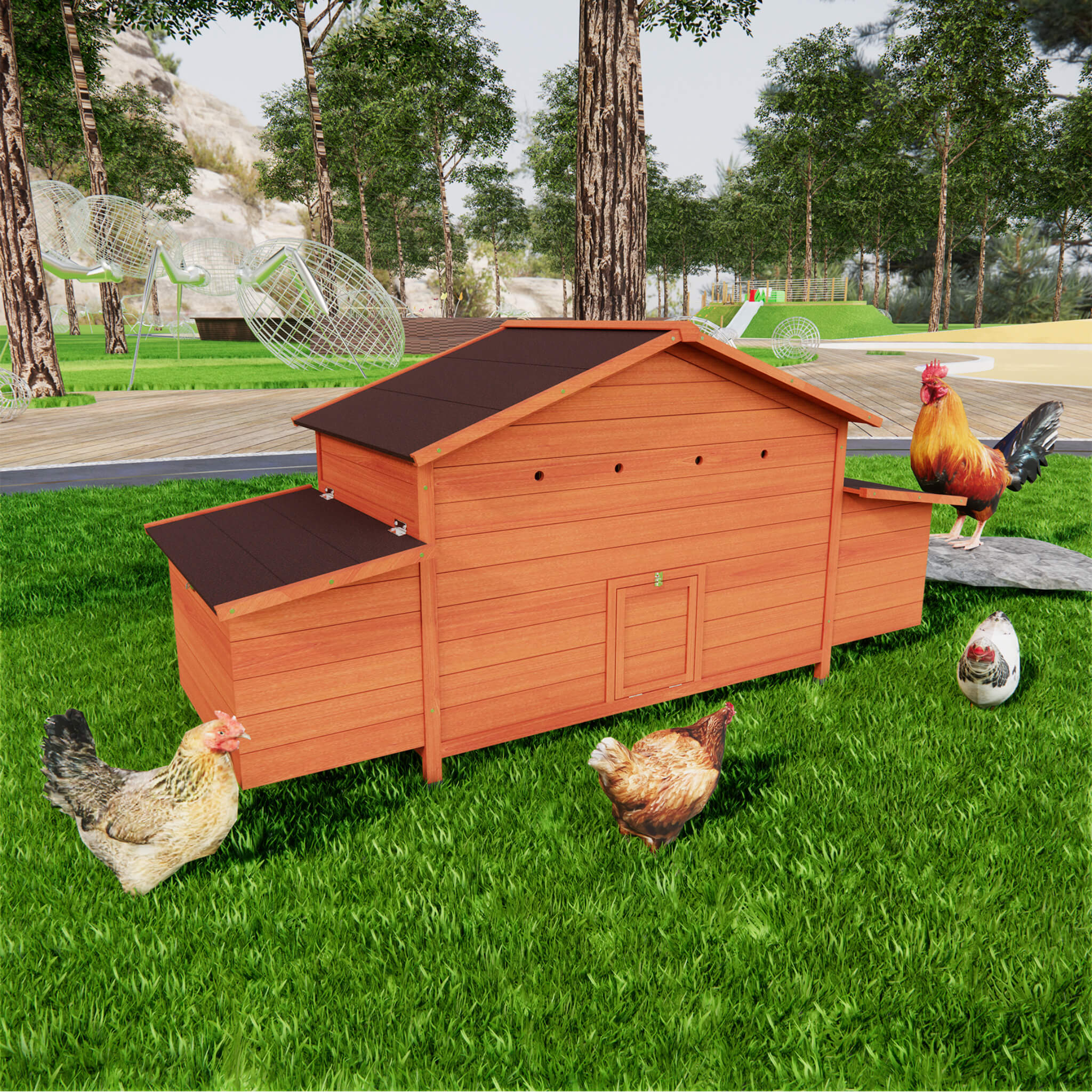 Large 44-Inch Premium Outdoor Spacious Wooden Chicken Coop With Two-Sides Nesting Boxes (SAK21875) – SAKSBY WHOLESALE, view 7