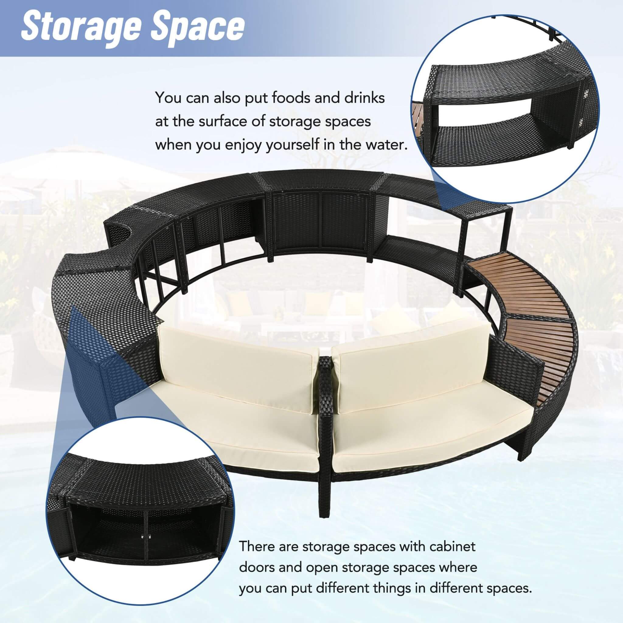 Alora Large Premium Surround Spa Patio Rattan Sofa Set With Storage Compartments And Cushions (SAK75629) – SAKSBY WHOLESALE, 