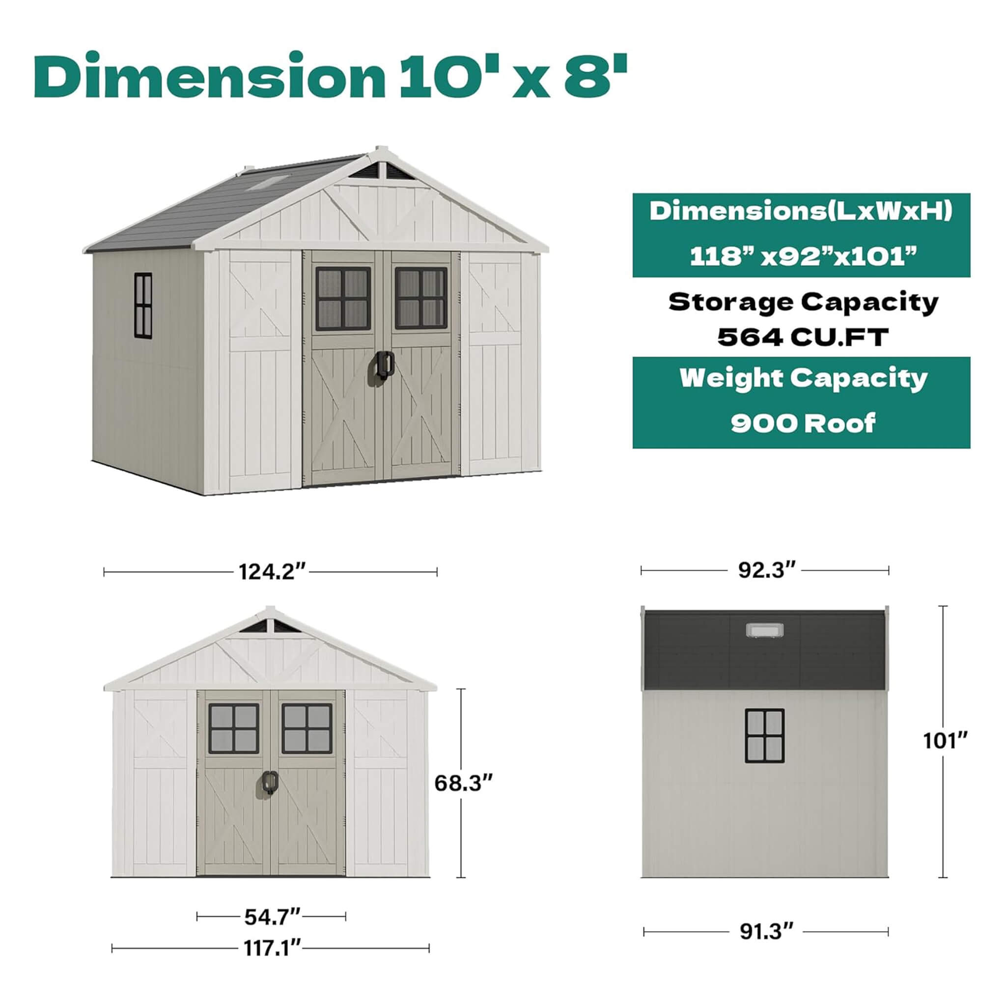 Alora Large Resin Outdoor Storage Shed With Floor, Windows, And Lockable Door (SAK98421) – SAKSBY WHOLESALE, view 8