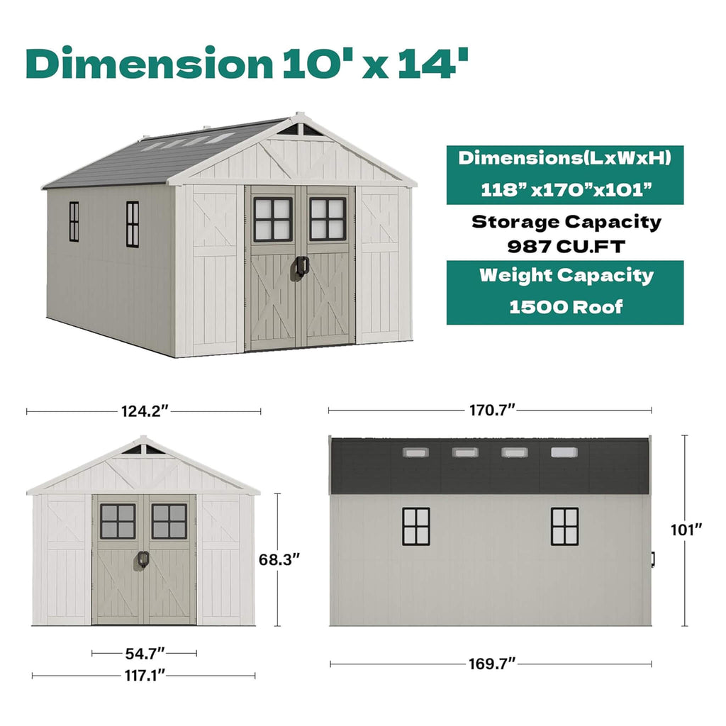 Alora Large Resin Outdoor Storage Shed With Floor, Windows, And Lockable Door (SAK98421) – SAKSBY WHOLESALE, view 11