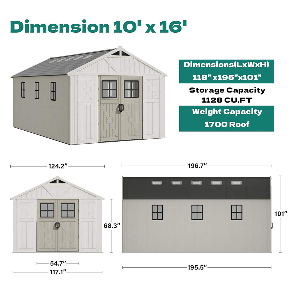 Alora Large Resin Outdoor Storage Shed With Floor, Windows, And Lockable Door (SAK98421) – SAKSBY WHOLESALE, view 12
