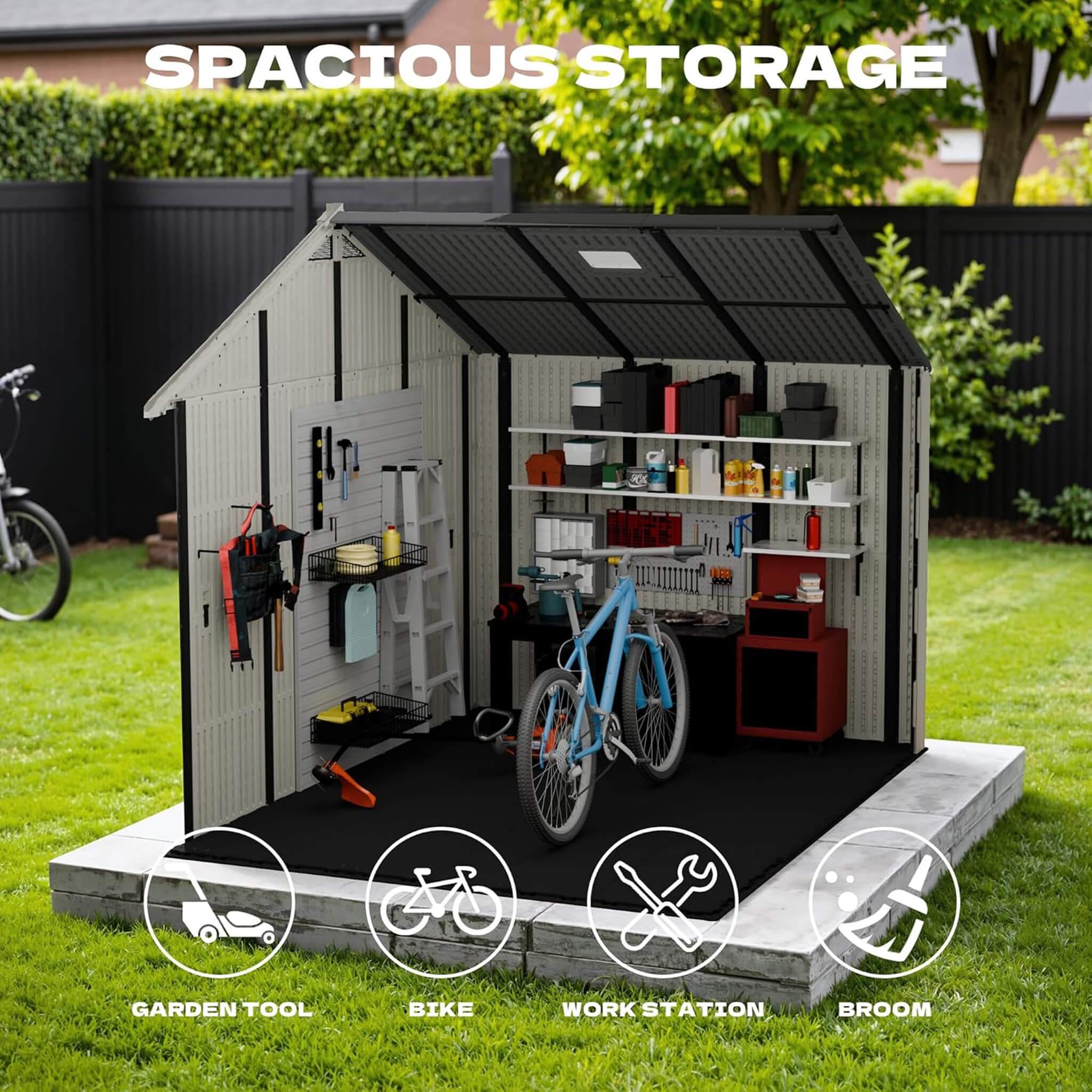 Alora Large Resin Outdoor Storage Shed With Floor, Windows, And Lockable Door (SAK98421) – SAKSBY WHOLESALE, view 3