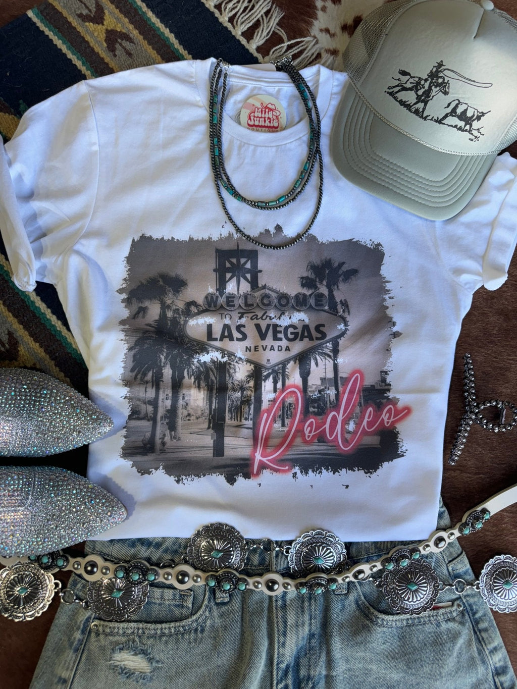 Wild Junkie Las Vegas Pink Rodeo Graphic Tee — detail close-up