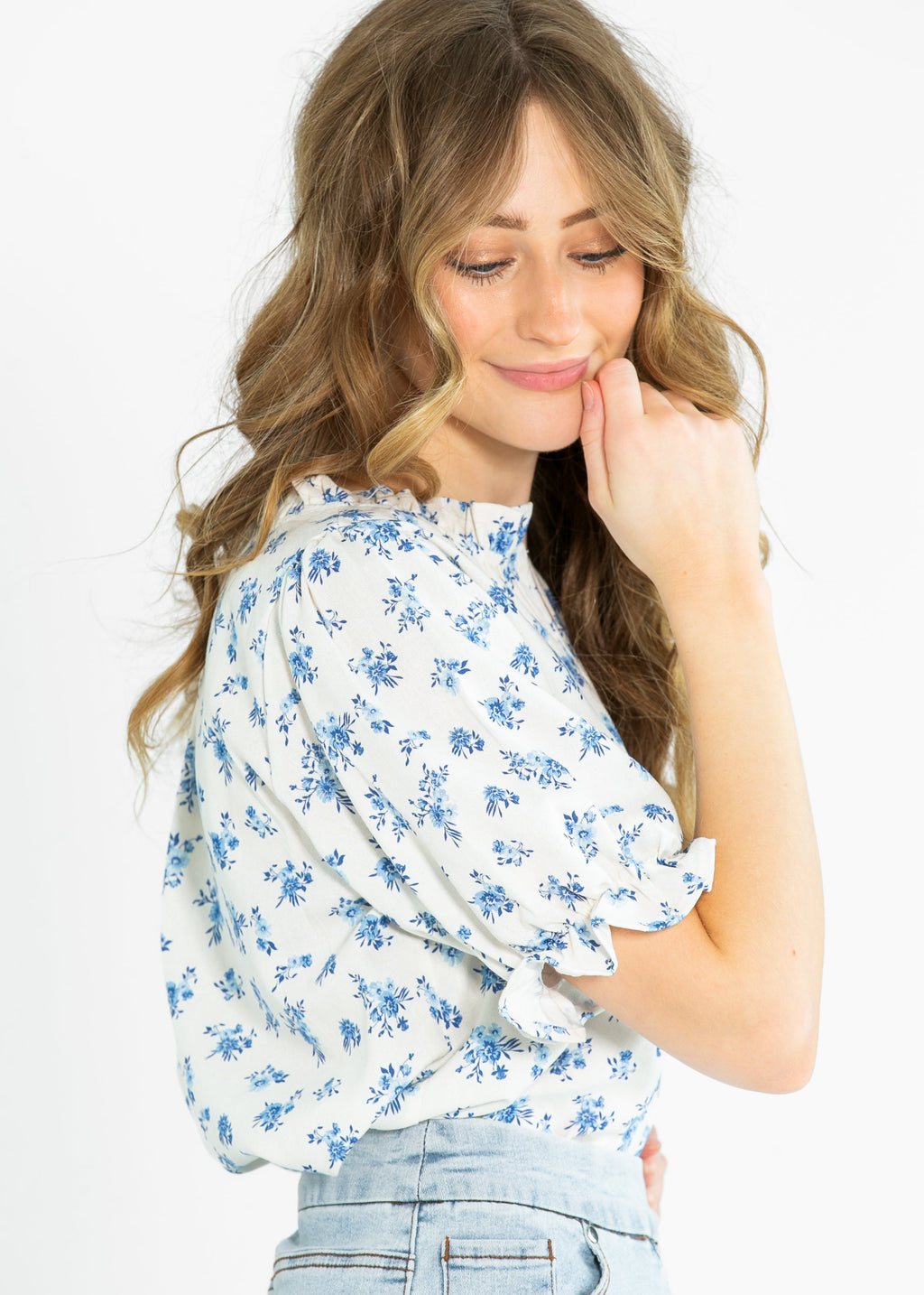 Inherit Co. Laurel V-neck Floral Short Sleeve Top — fabric or material detail