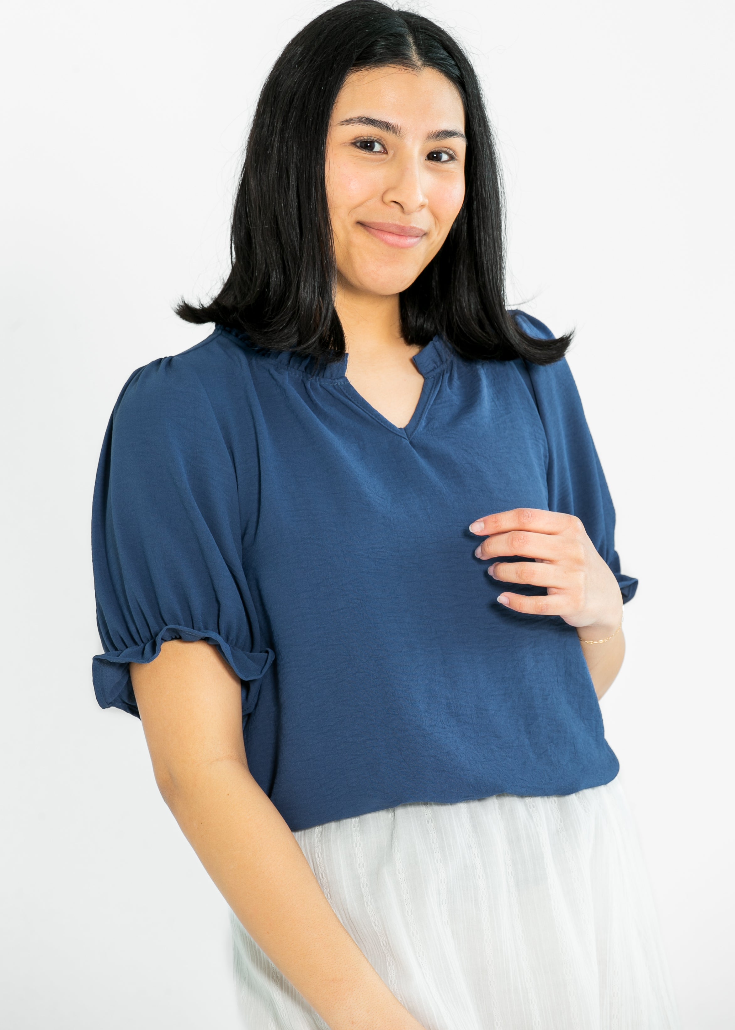 Inherit Co. Laurel V-neck Short Sleeve Top - FINAL SALE — product on model