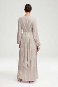 Layana Pleated Wrap Waist Maxi Dress - Off White Clothing Veiled 