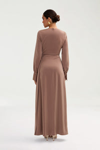 Laylani Satin Rouched Maxi Dress - Taupe Clothing Veiled 