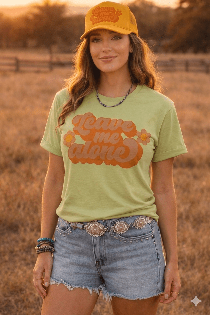 Wild Junkie Leave Me Alone Retro Flower Graphic Tee — construction detail
